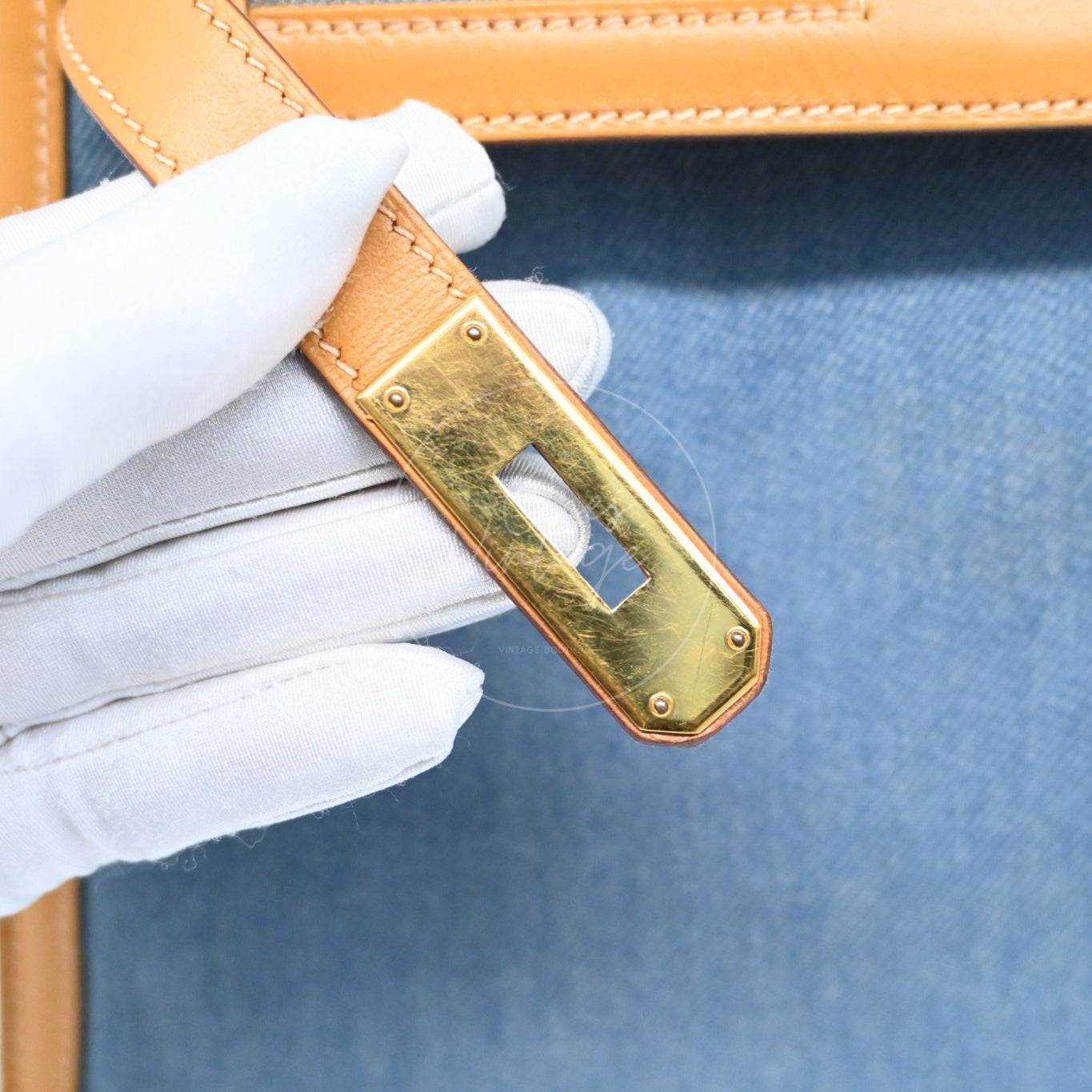 [Pre-owned] Hermes Kelly 28 Denim x barenia