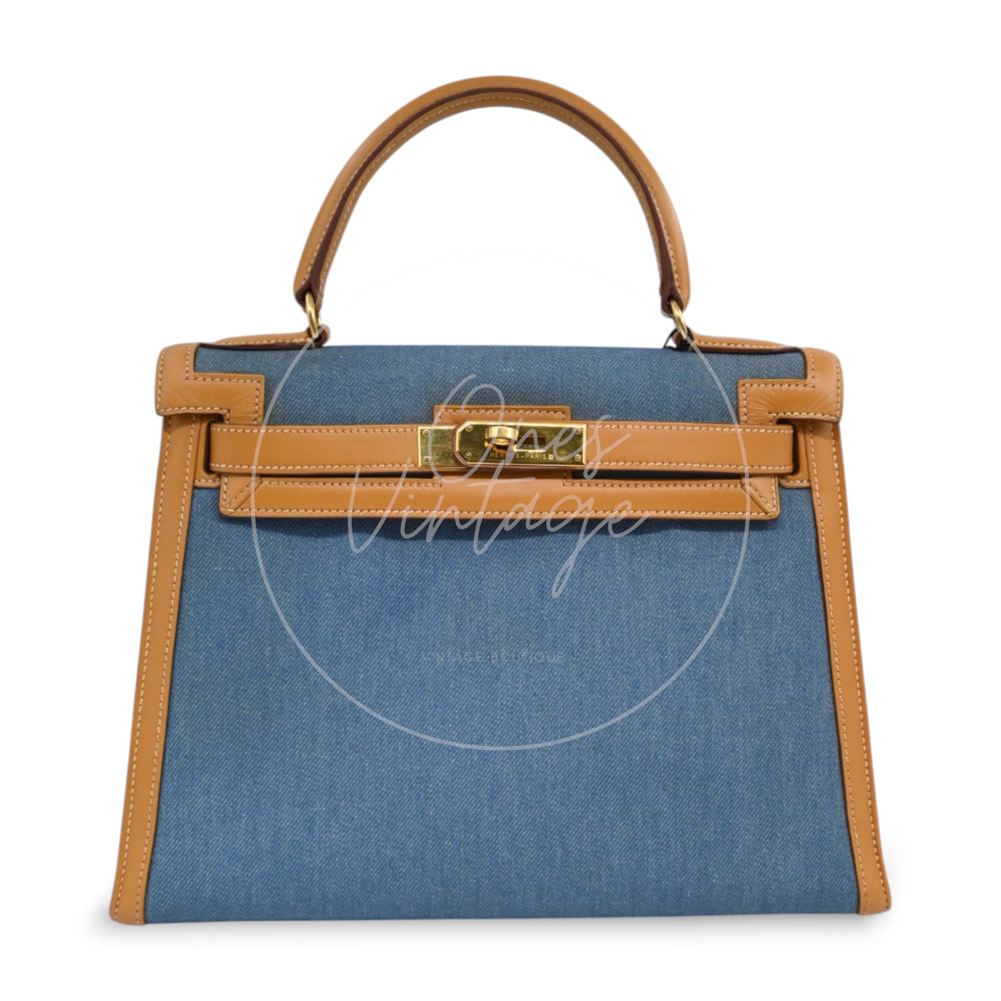 [Pre-owned] Hermes Kelly 28 Denim x barenia