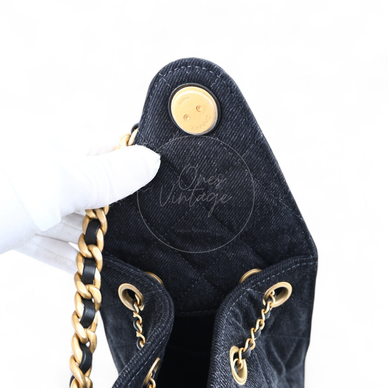 Chanel 25 Small Denim Dark Shoulder Bag GHW Black 2025