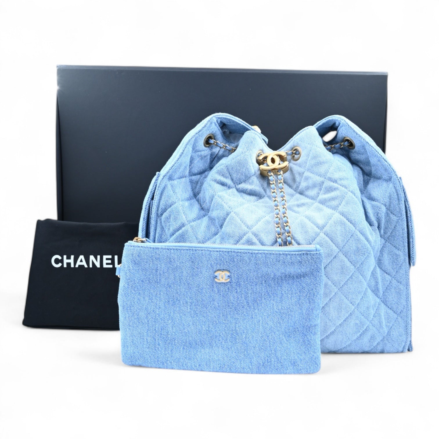 [Unused] Chanel Medium 25 Washed Denim Blue GHW Shoulder Bag