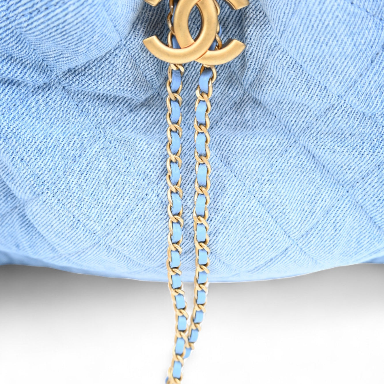 [Unused] Chanel Medium 25 Washed Denim Blue GHW Shoulder Bag