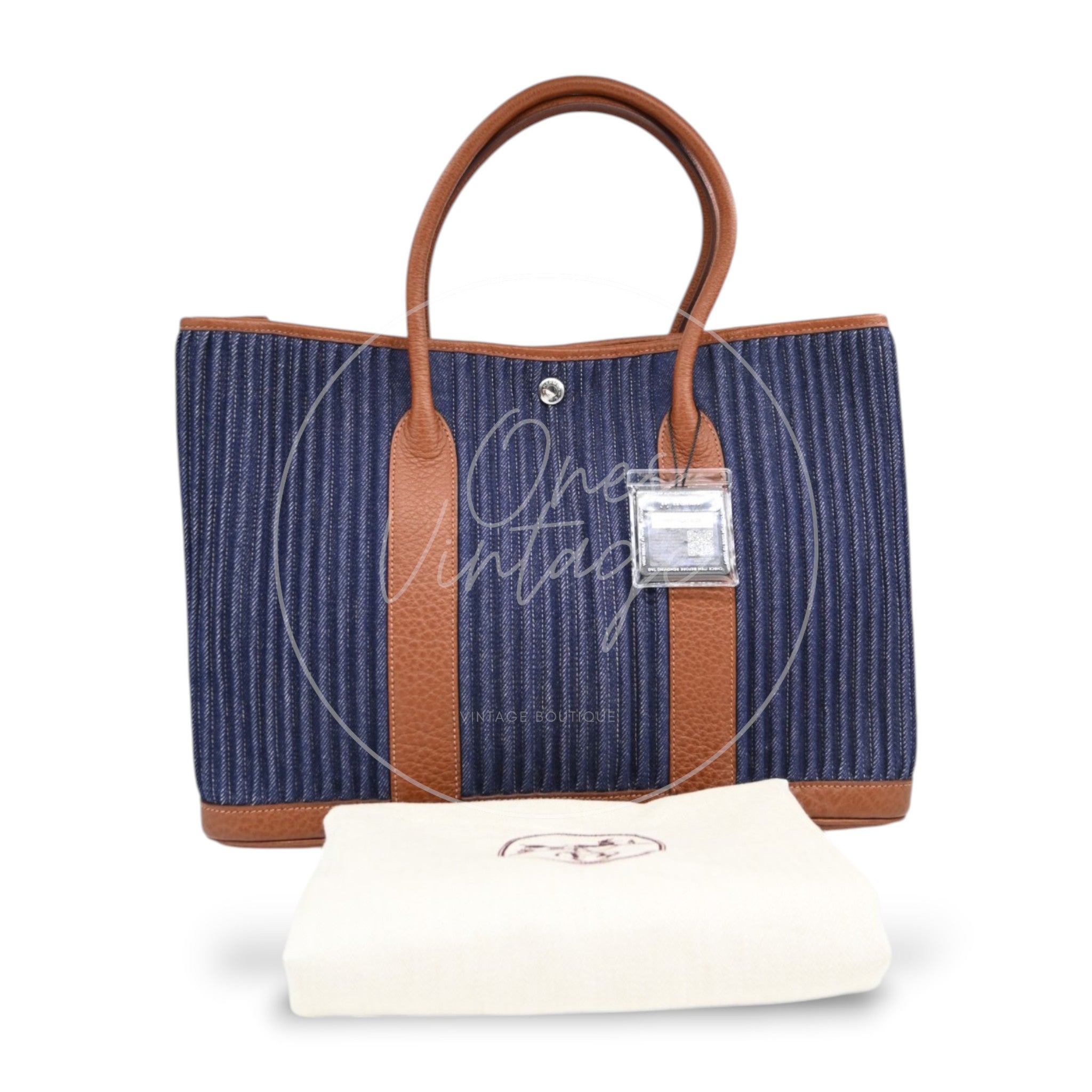 [Pre-owned] Hermes Blue Brown Denim and Leather Garden Party 36 Bag Stamp L