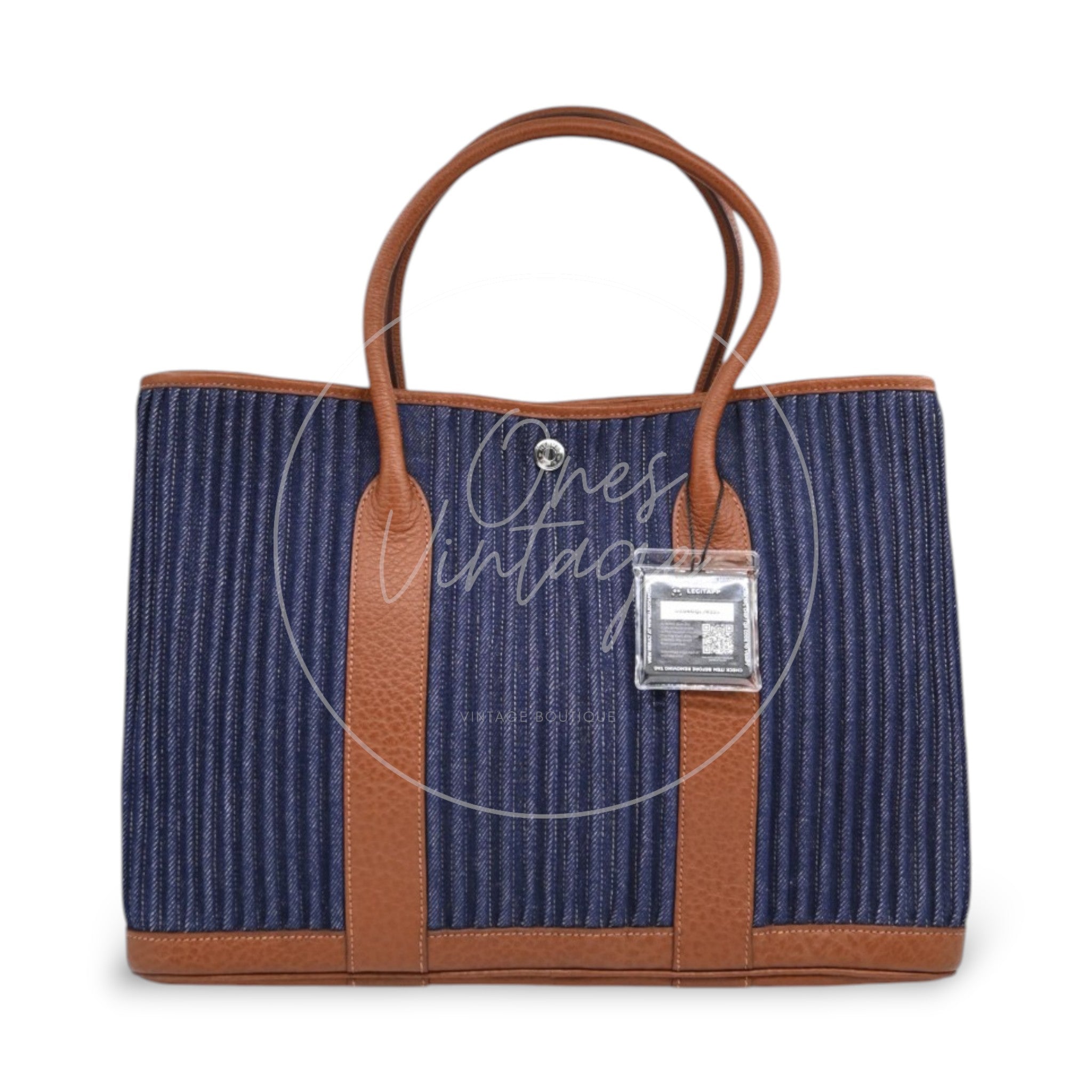 [Pre-owned] Hermes Blue Brown Denim and Leather Garden Party 36 Bag Stamp L