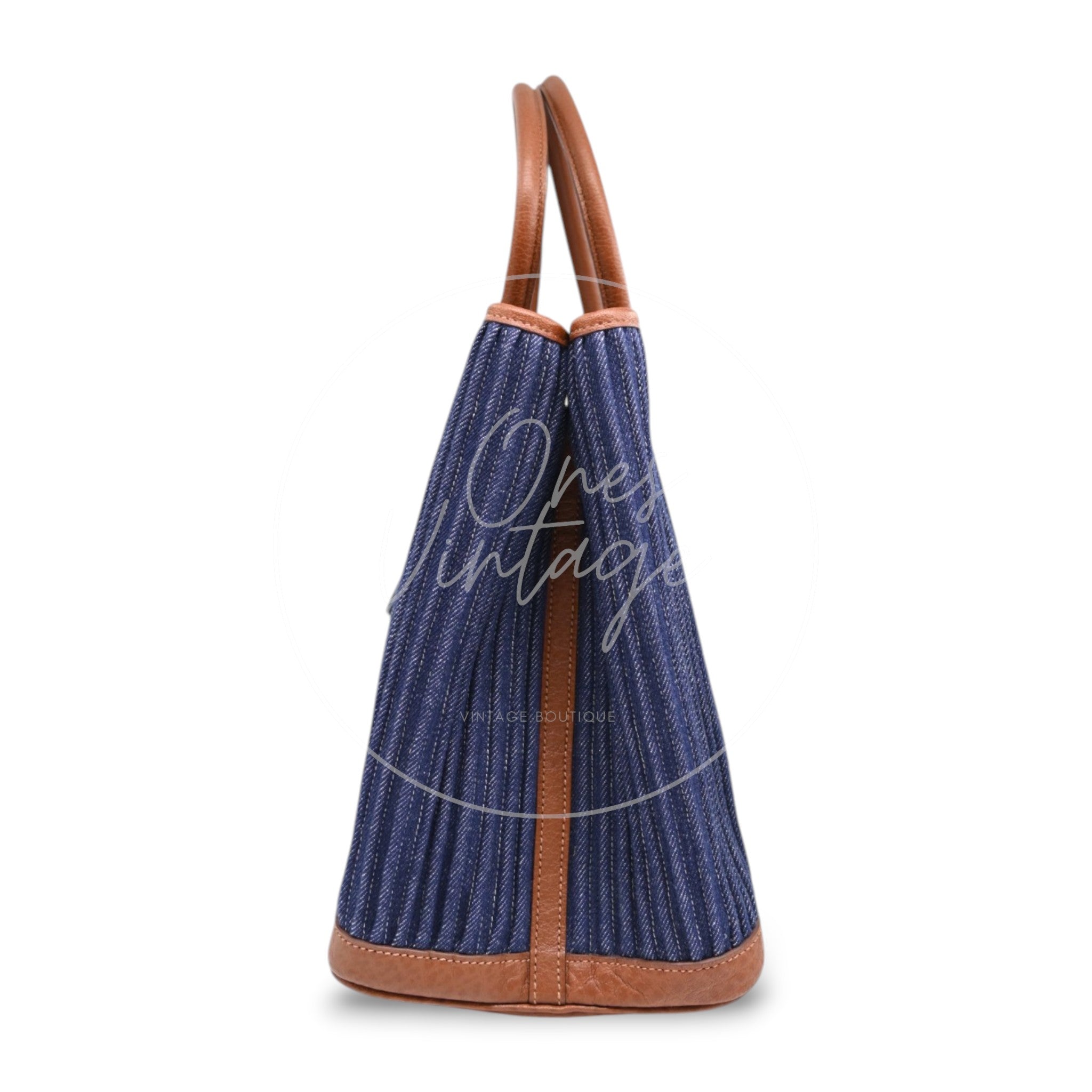 [Pre-owned] Hermes Blue Brown Denim and Leather Garden Party 36 Bag Stamp L