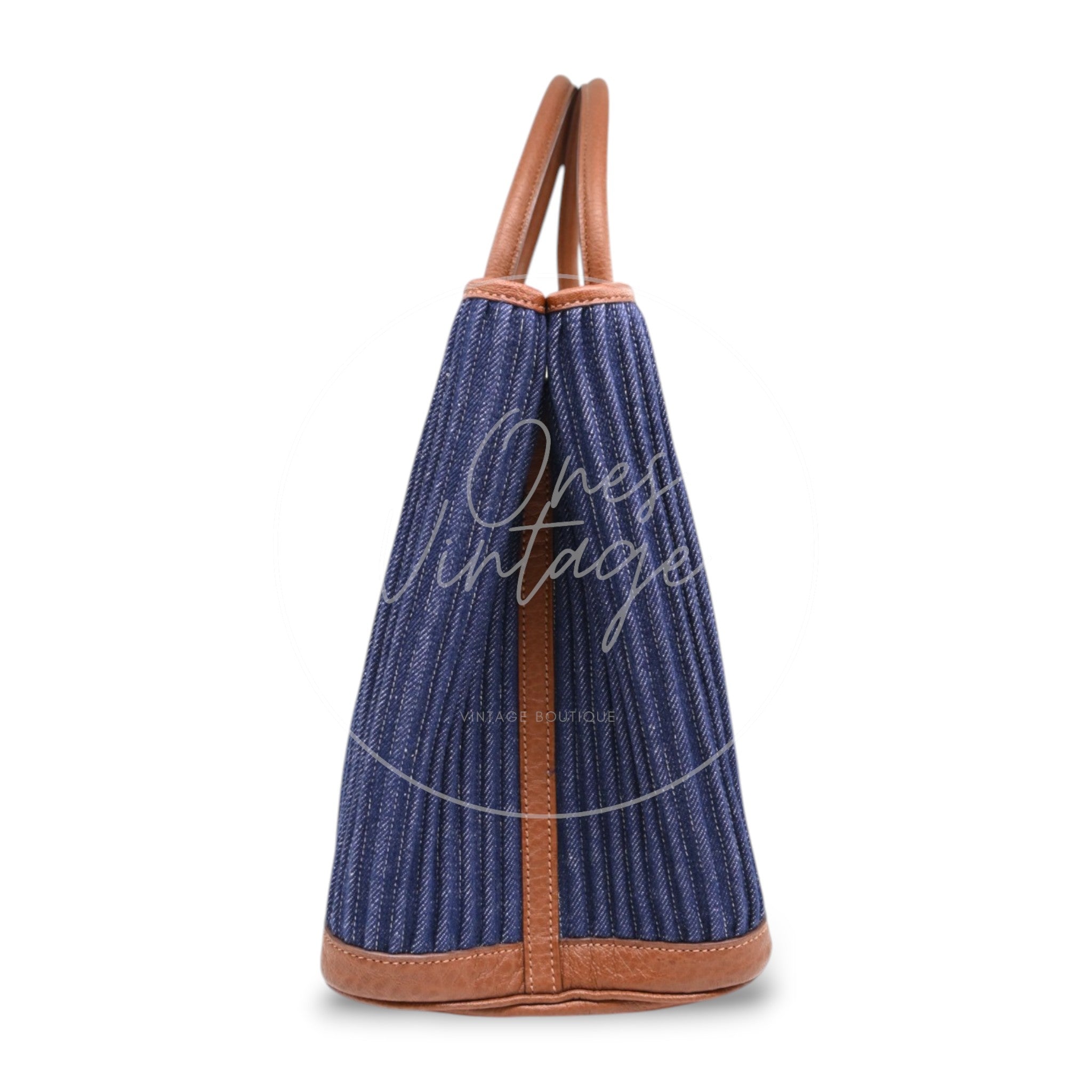 [Pre-owned] Hermes Blue Brown Denim and Leather Garden Party 36 Bag Stamp L