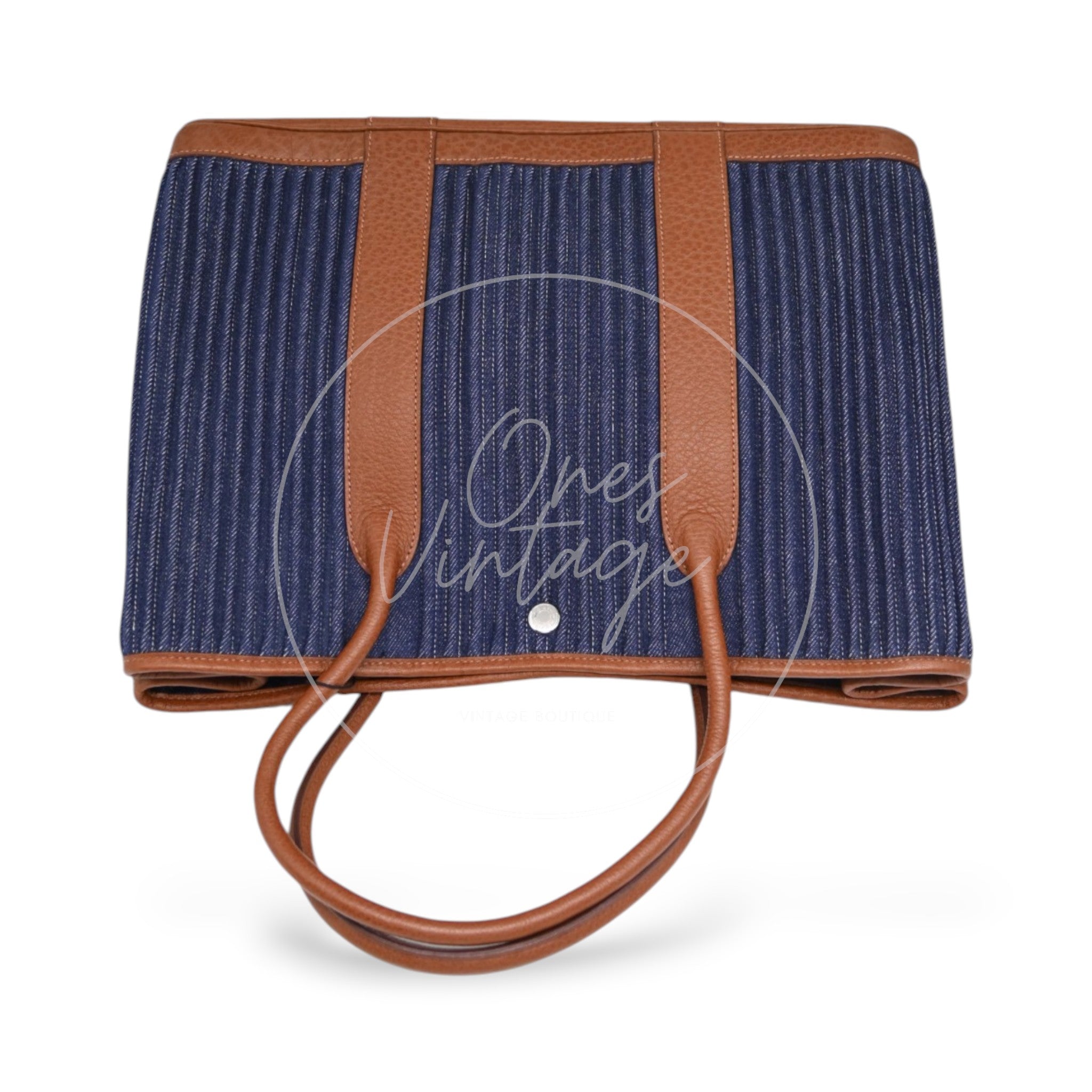[Pre-owned] Hermes Blue Brown Denim and Leather Garden Party 36 Bag Stamp L
