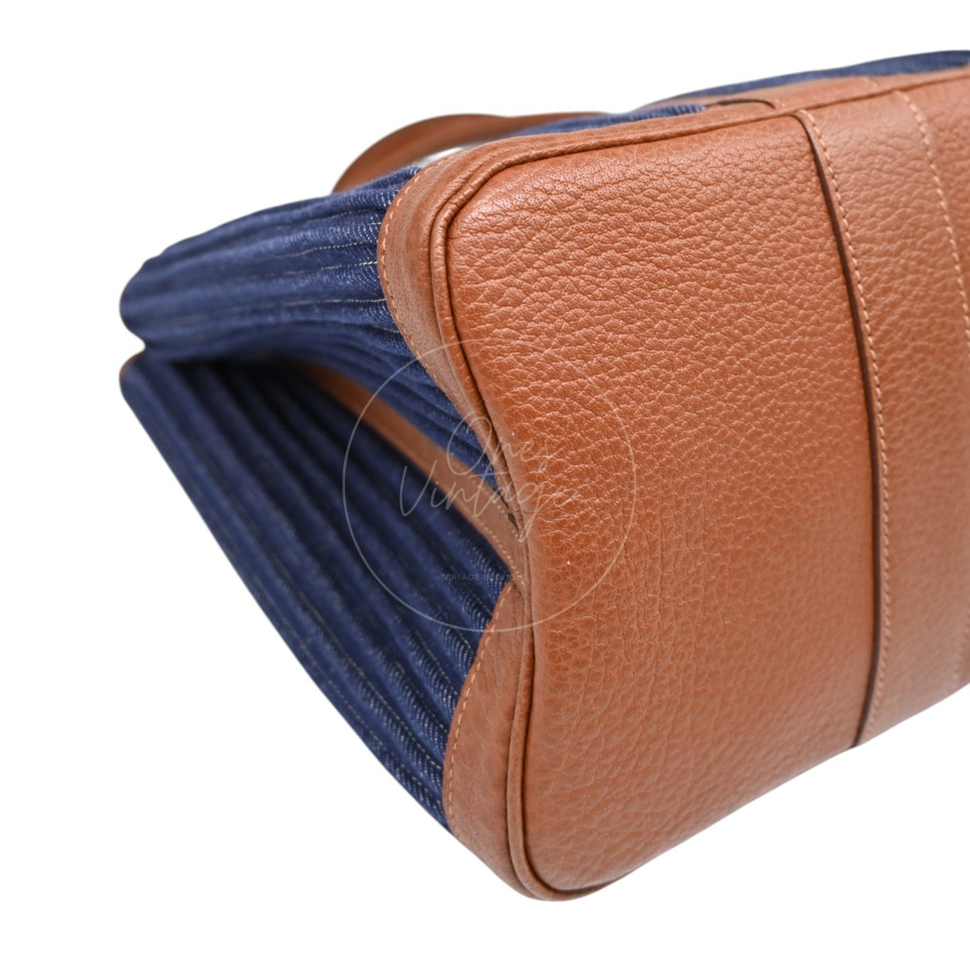 [Pre-owned] Hermes Blue Brown Denim and Leather Garden Party 36 Bag Stamp L