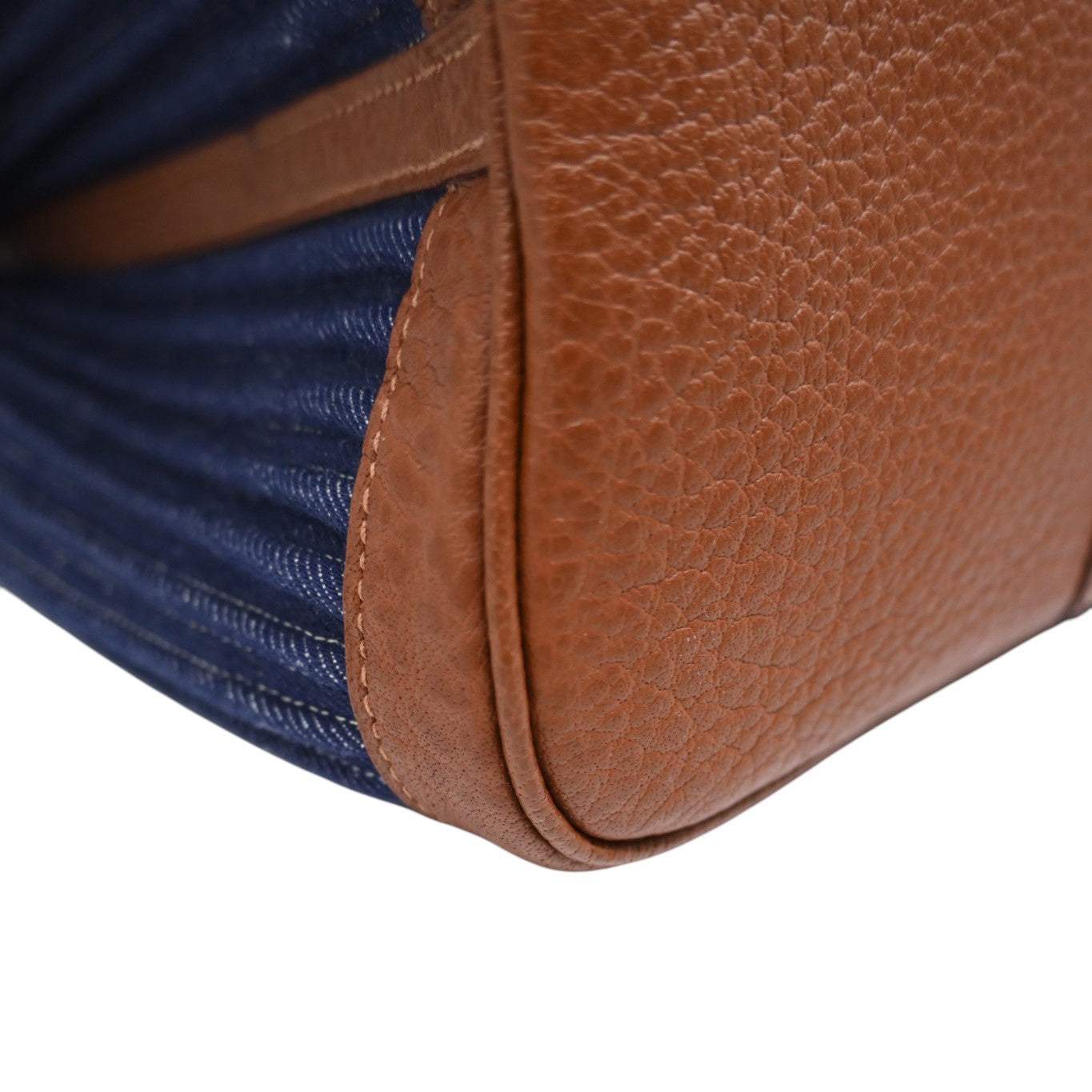 [Pre-owned] Hermes Blue Brown Denim and Leather Garden Party 36 Bag Stamp L