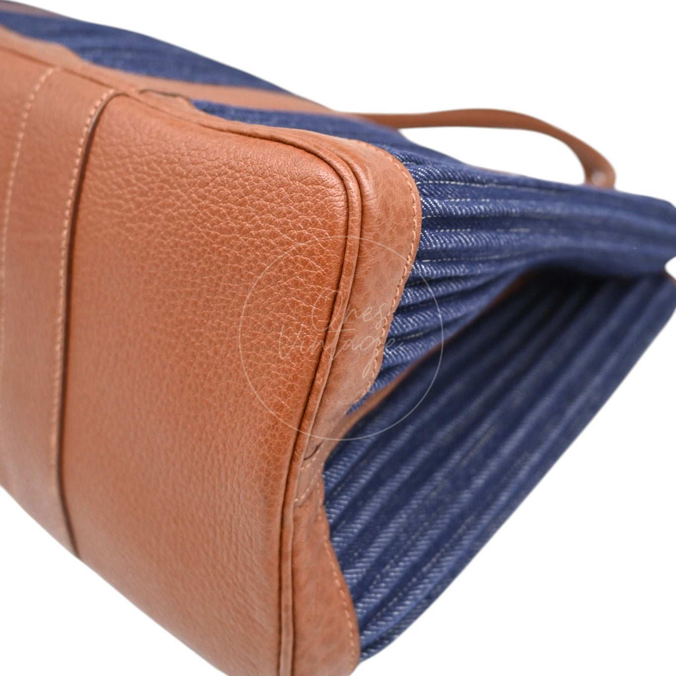 [Pre-owned] Hermes Blue Brown Denim and Leather Garden Party 36 Bag Stamp L
