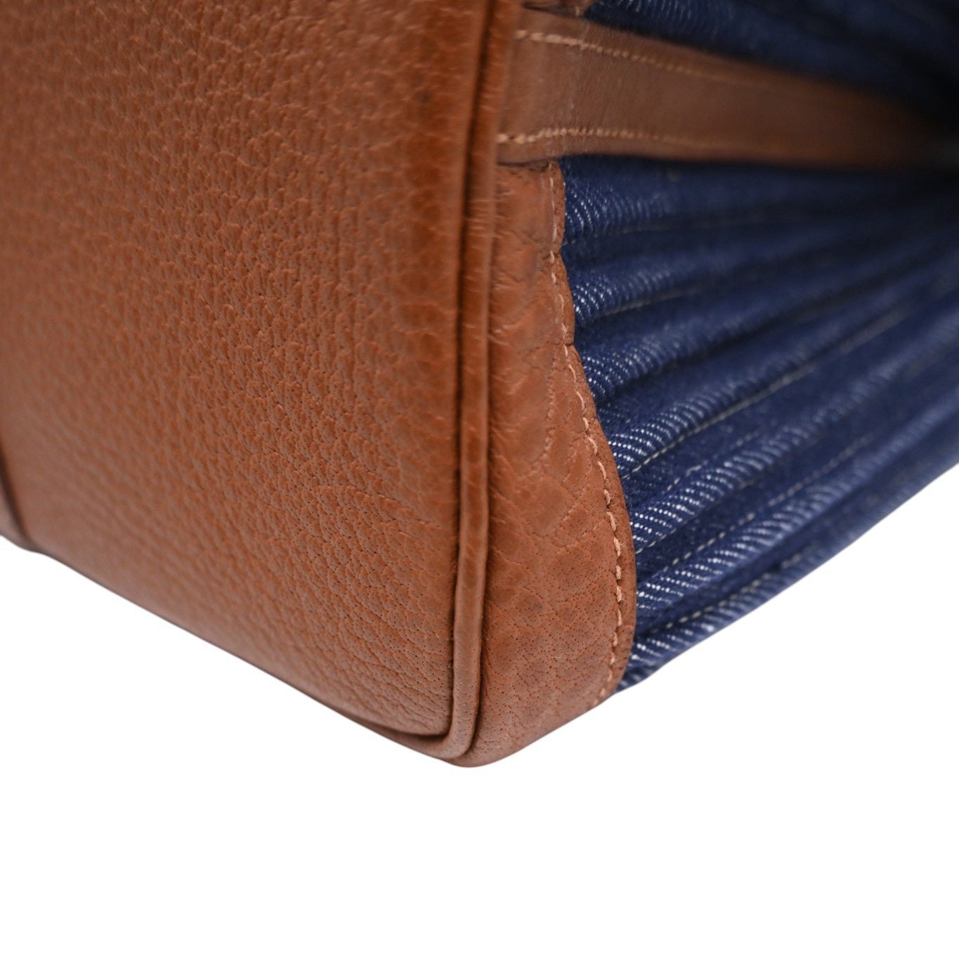 [Pre-owned] Hermes Blue Brown Denim and Leather Garden Party 36 Bag Stamp L