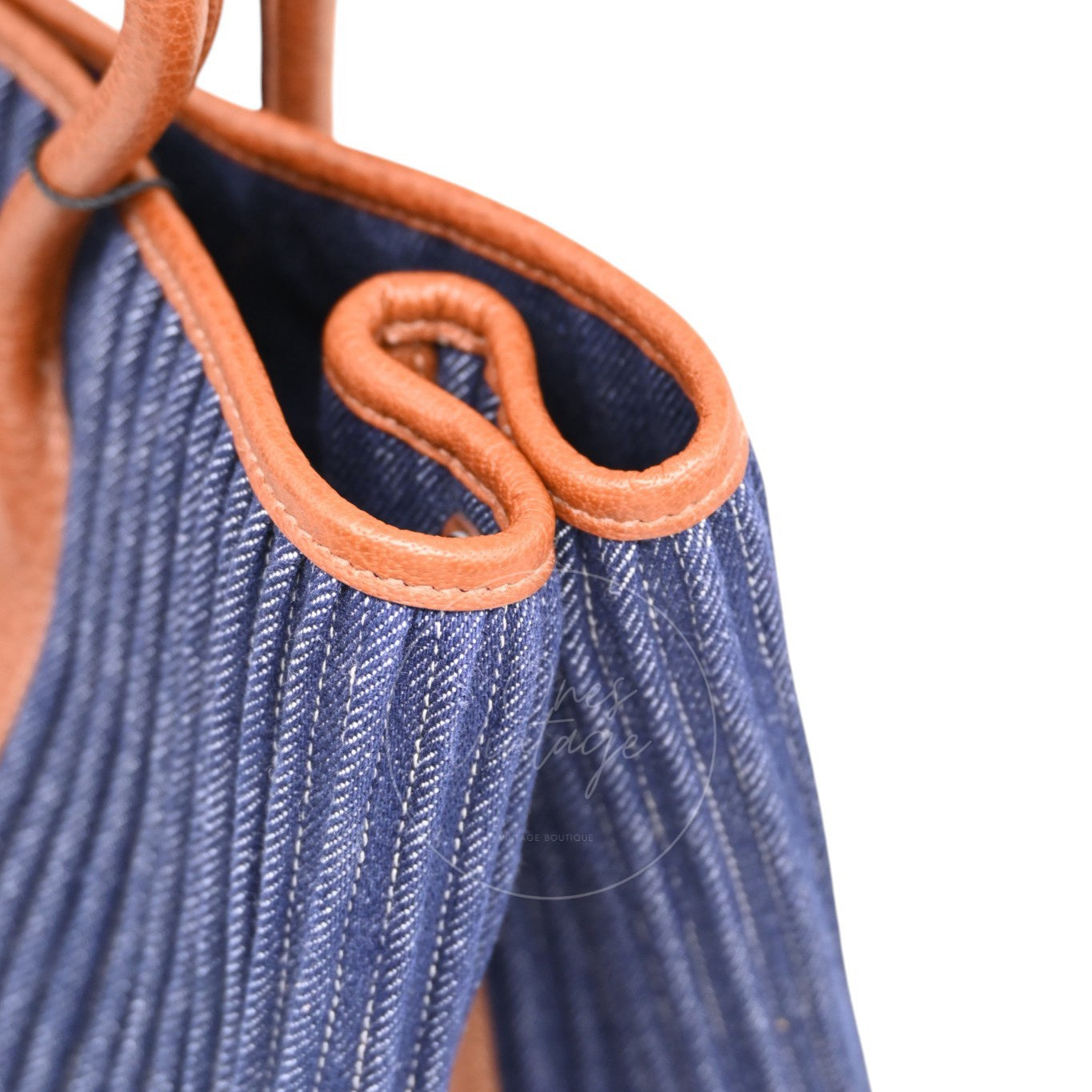 [Pre-owned] Hermes Blue Brown Denim and Leather Garden Party 36 Bag Stamp L