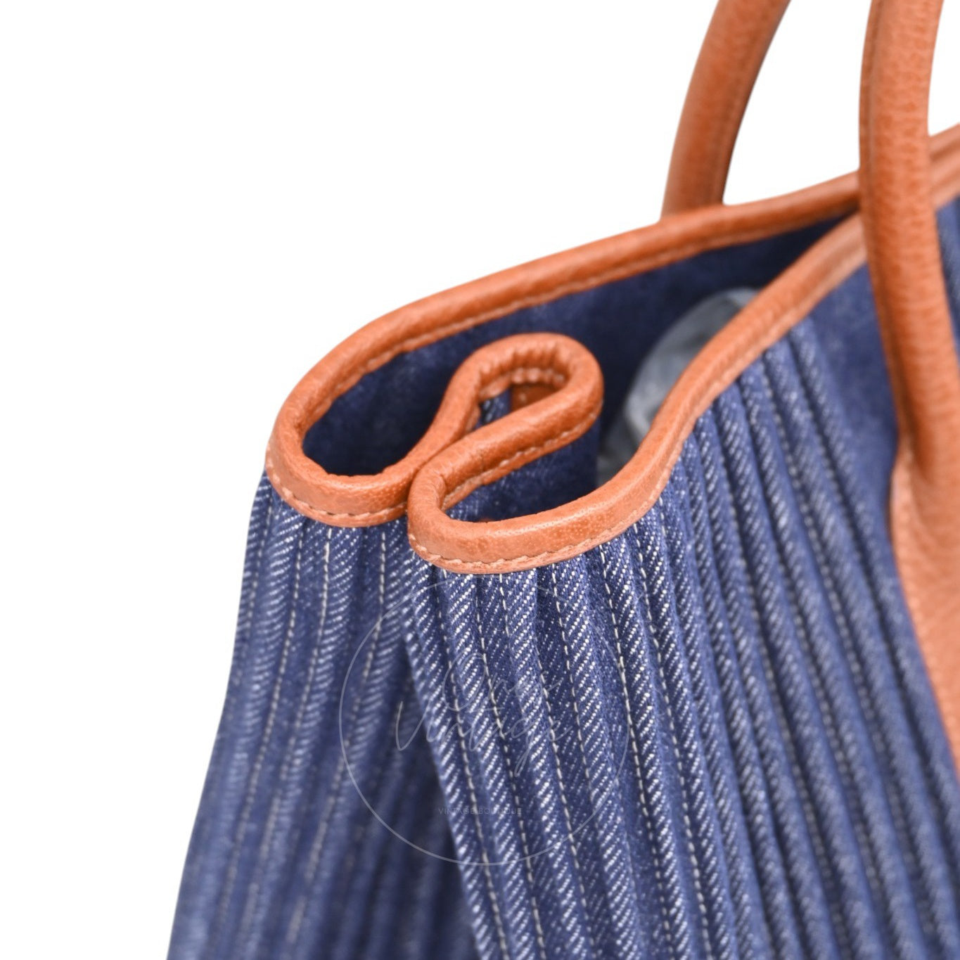 [Pre-owned] Hermes Blue Brown Denim and Leather Garden Party 36 Bag Stamp L