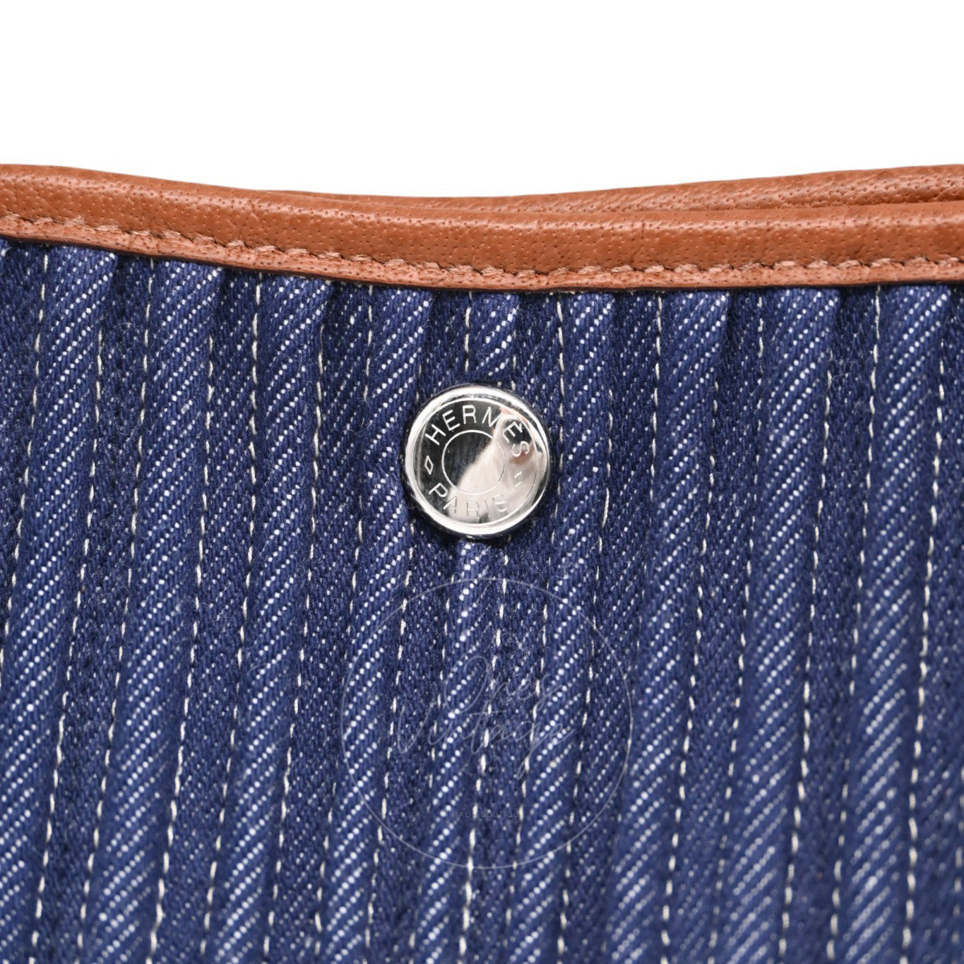 [Pre-owned] Hermes Blue Brown Denim and Leather Garden Party 36 Bag Stamp L