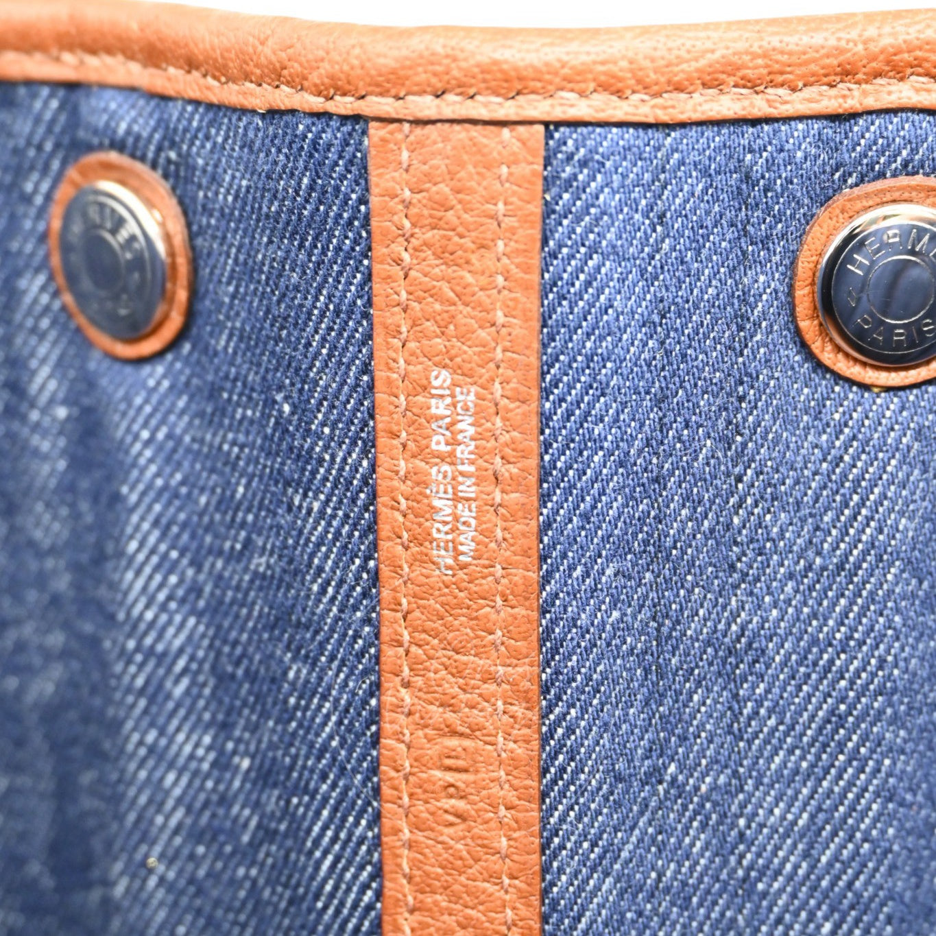 [Pre-owned] Hermes Blue Brown Denim and Leather Garden Party 36 Bag Stamp L