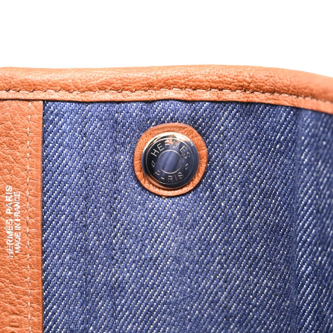 [Pre-owned] Hermes Blue Brown Denim and Leather Garden Party 36 Bag Stamp L
