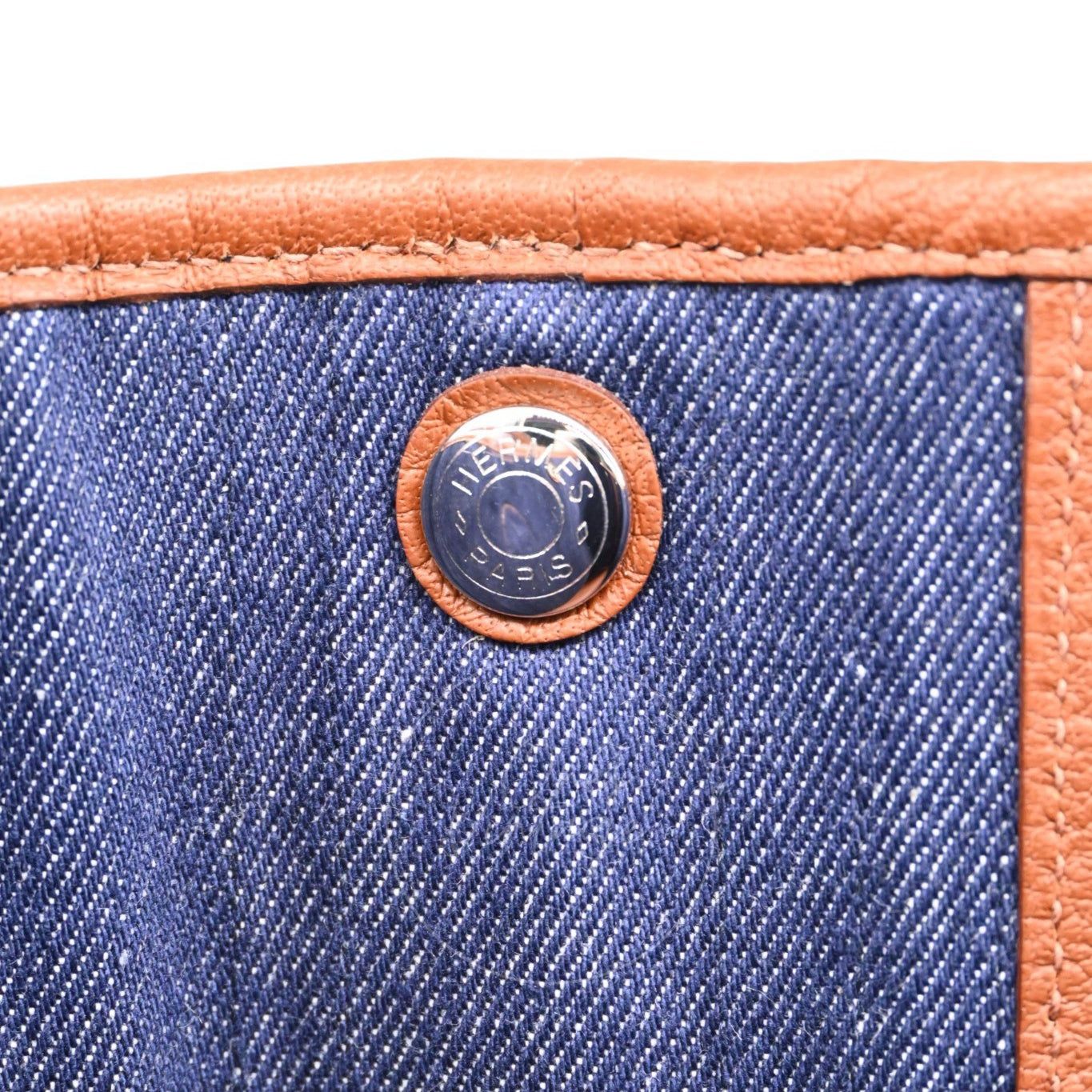 [Pre-owned] Hermes Blue Brown Denim and Leather Garden Party 36 Bag Stamp L