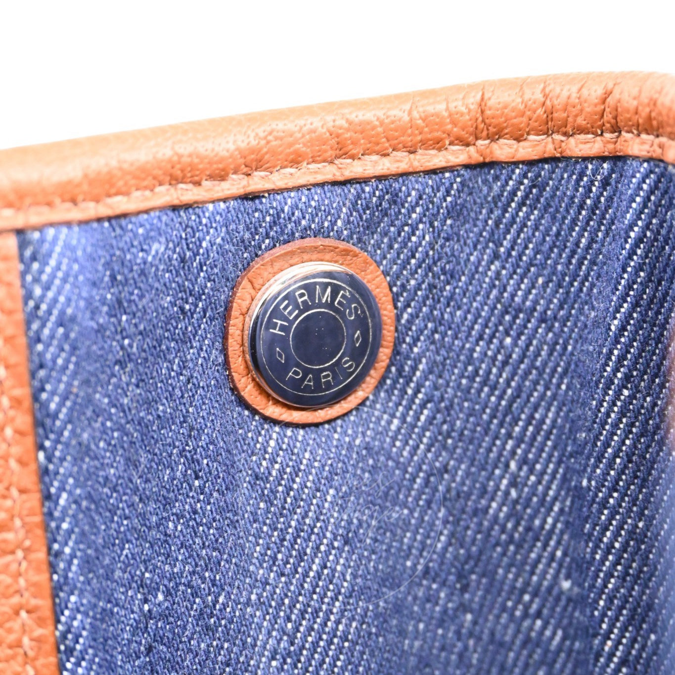 [Pre-owned] Hermes Blue Brown Denim and Leather Garden Party 36 Bag Stamp L