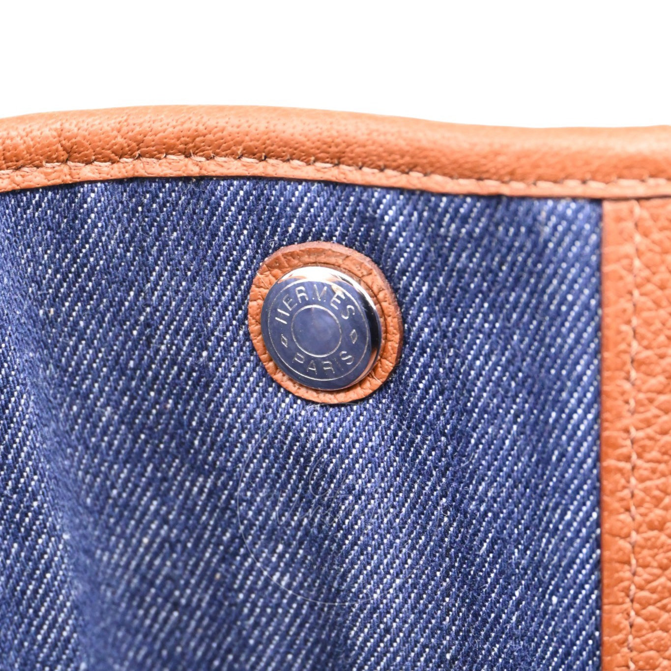 [Pre-owned] Hermes Blue Brown Denim and Leather Garden Party 36 Bag Stamp L