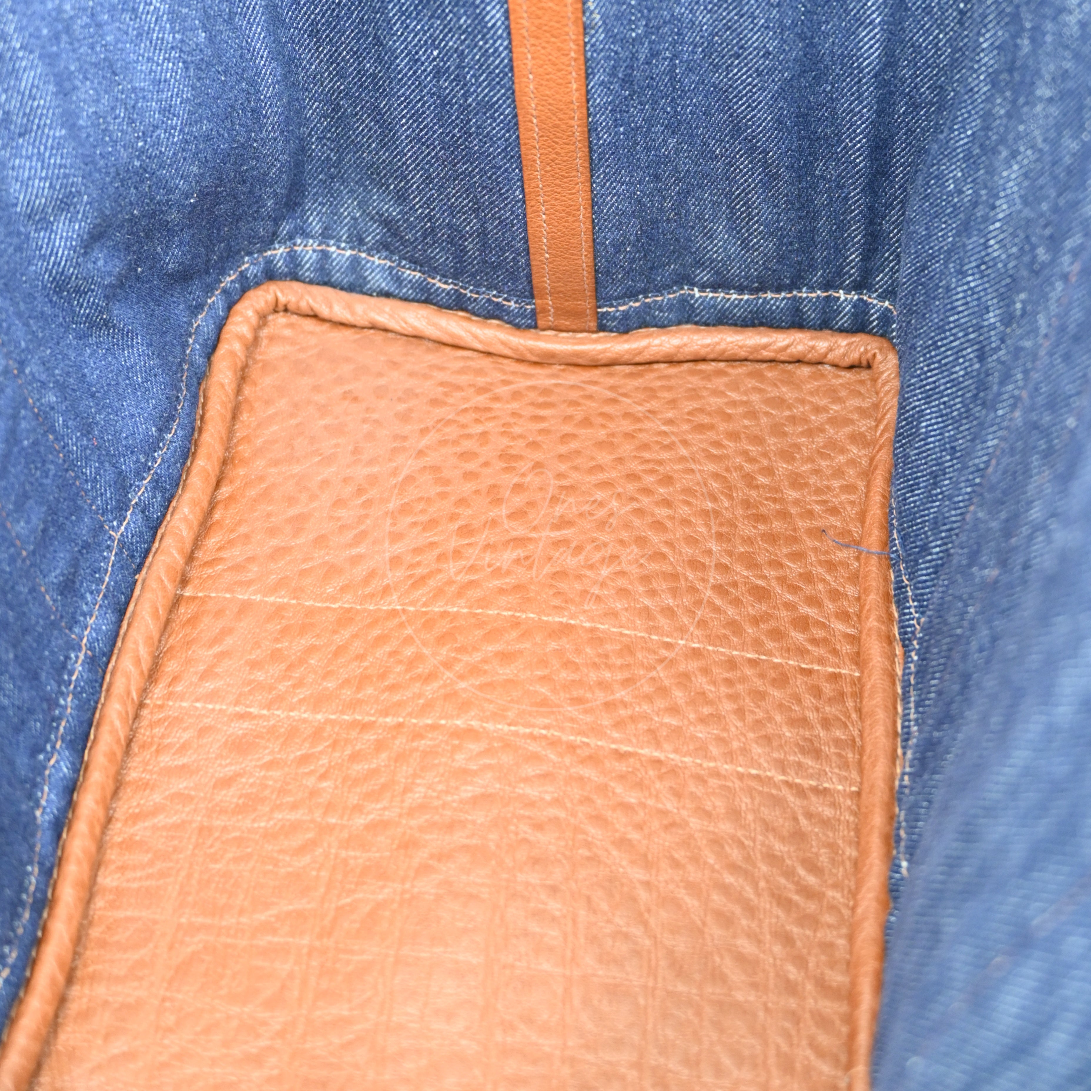 [Pre-owned] Hermes Blue Brown Denim and Leather Garden Party 36 Bag Stamp L
