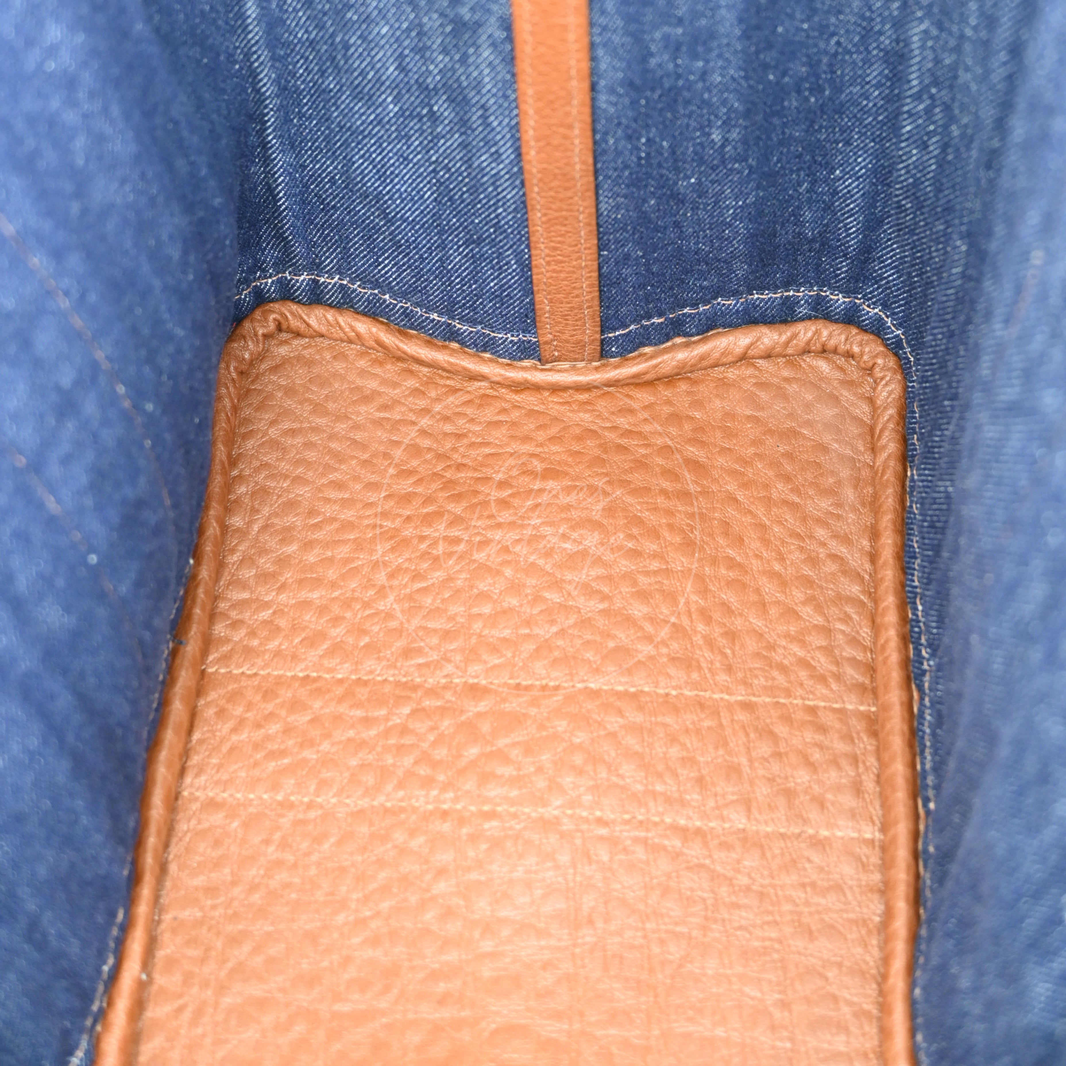 [Pre-owned] Hermes Blue Brown Denim and Leather Garden Party 36 Bag Stamp L