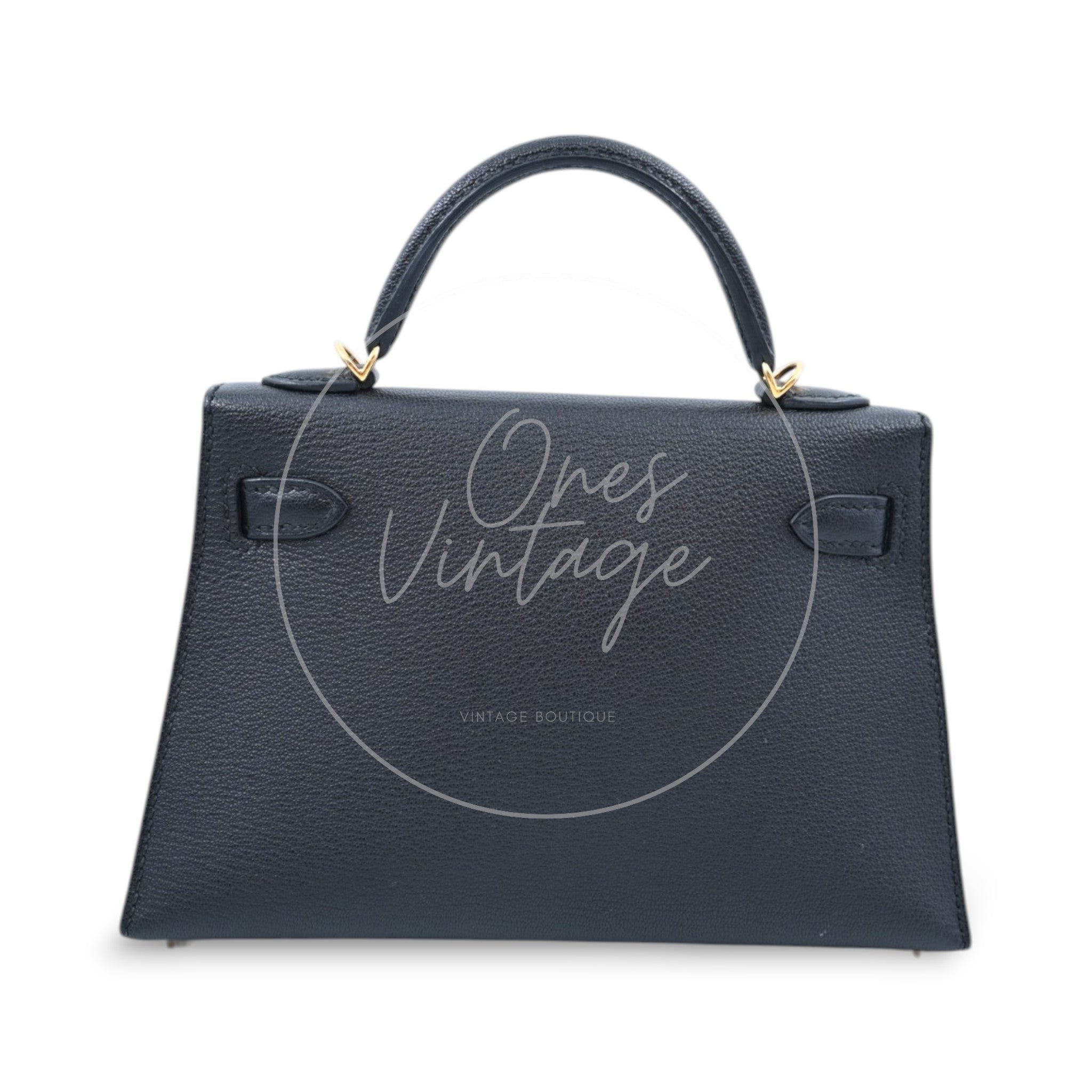 [Pre-owned] Hermes Mini Kelly Black Chèvre Stamp A GHW Bag