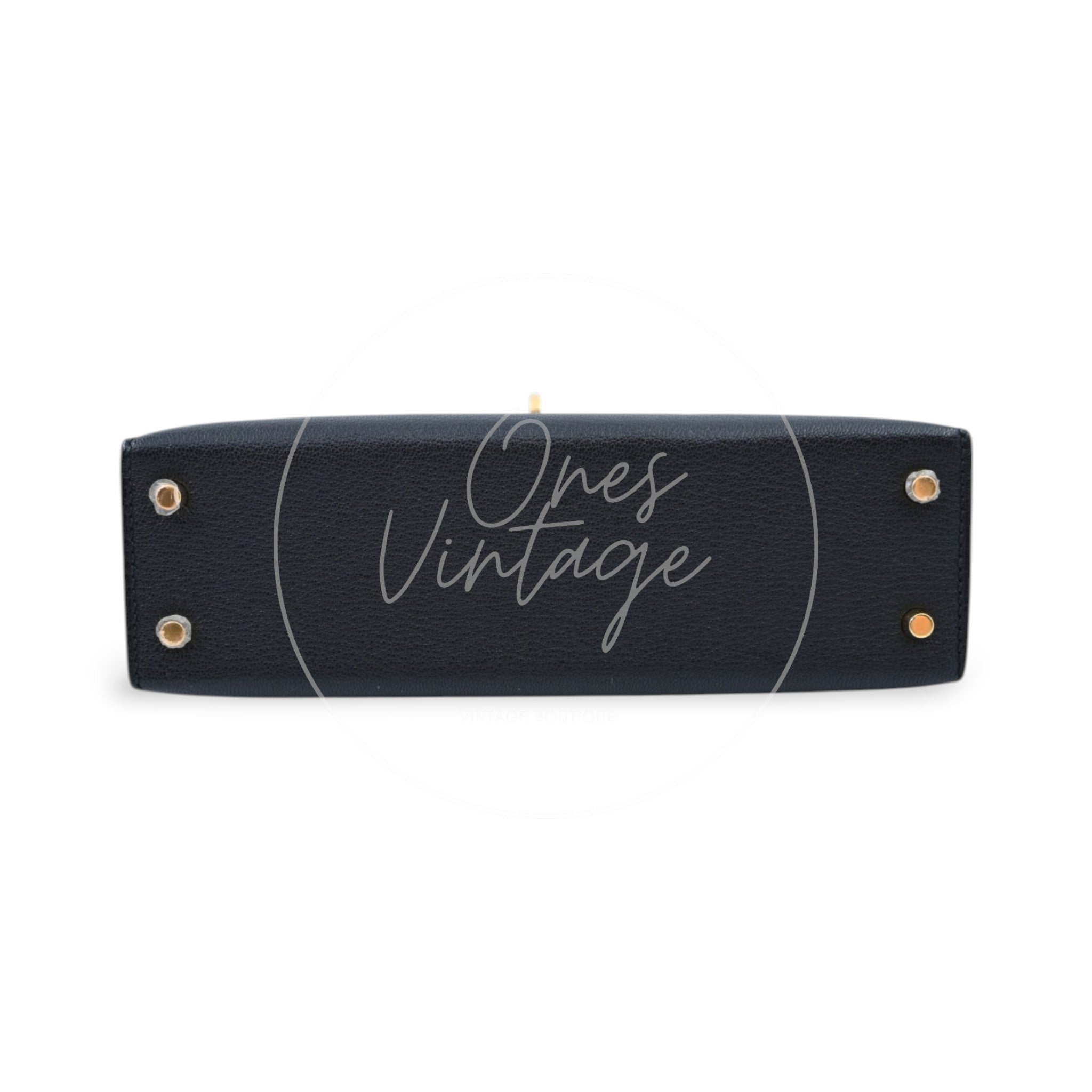 [Pre-owned] Hermes Mini Kelly Black Chèvre Stamp A GHW Bag
