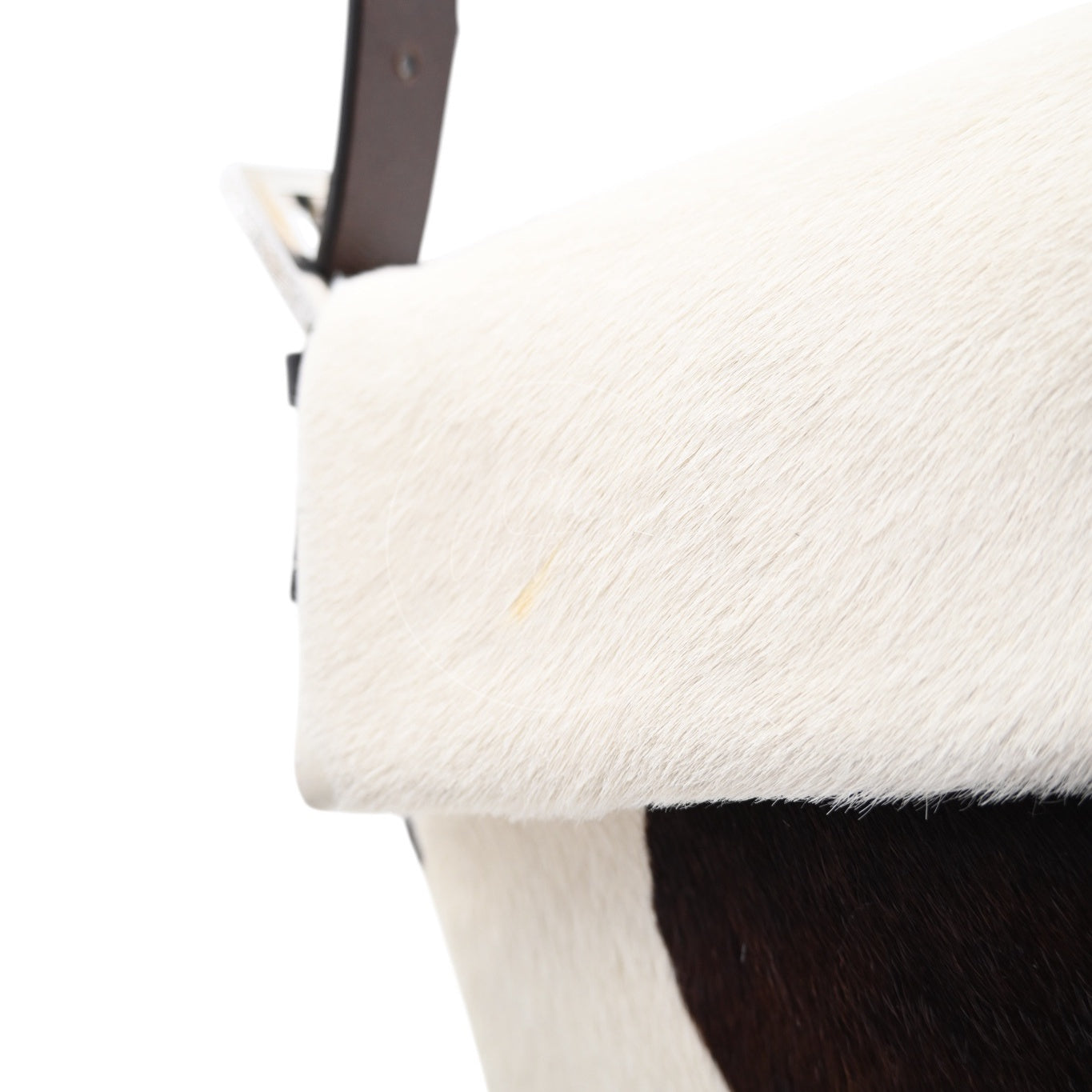 [Pre-owned] Fendi White Cow Print Pony Hair Baguette