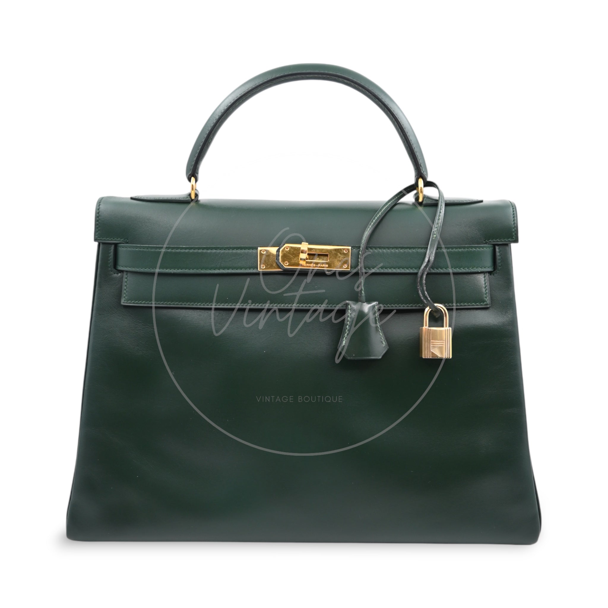 [Pre-owned] Hermes Kelly 32 Dark Green Box with Key, Lock and Clochette