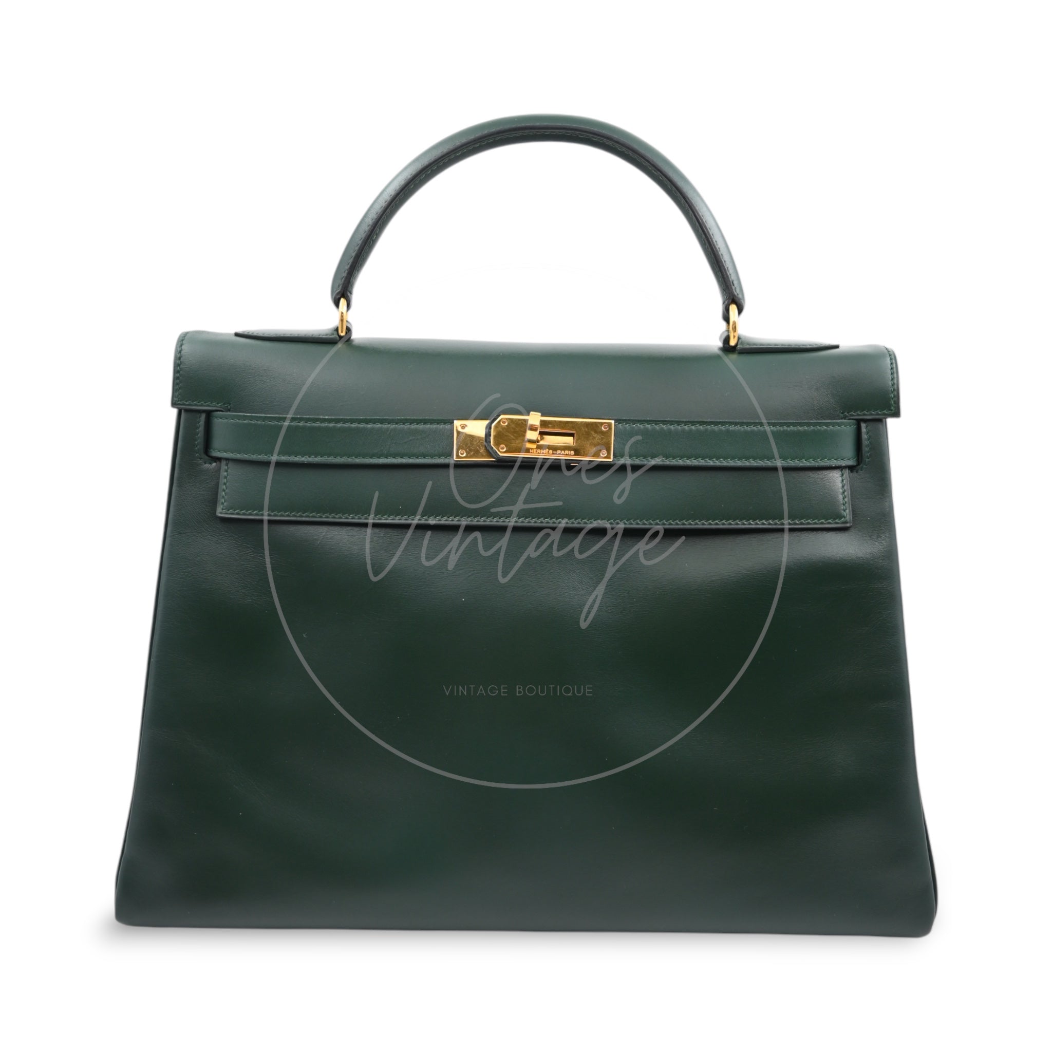 [Pre-owned] Hermes Kelly 32 Dark Green Box with Key, Lock and Clochette