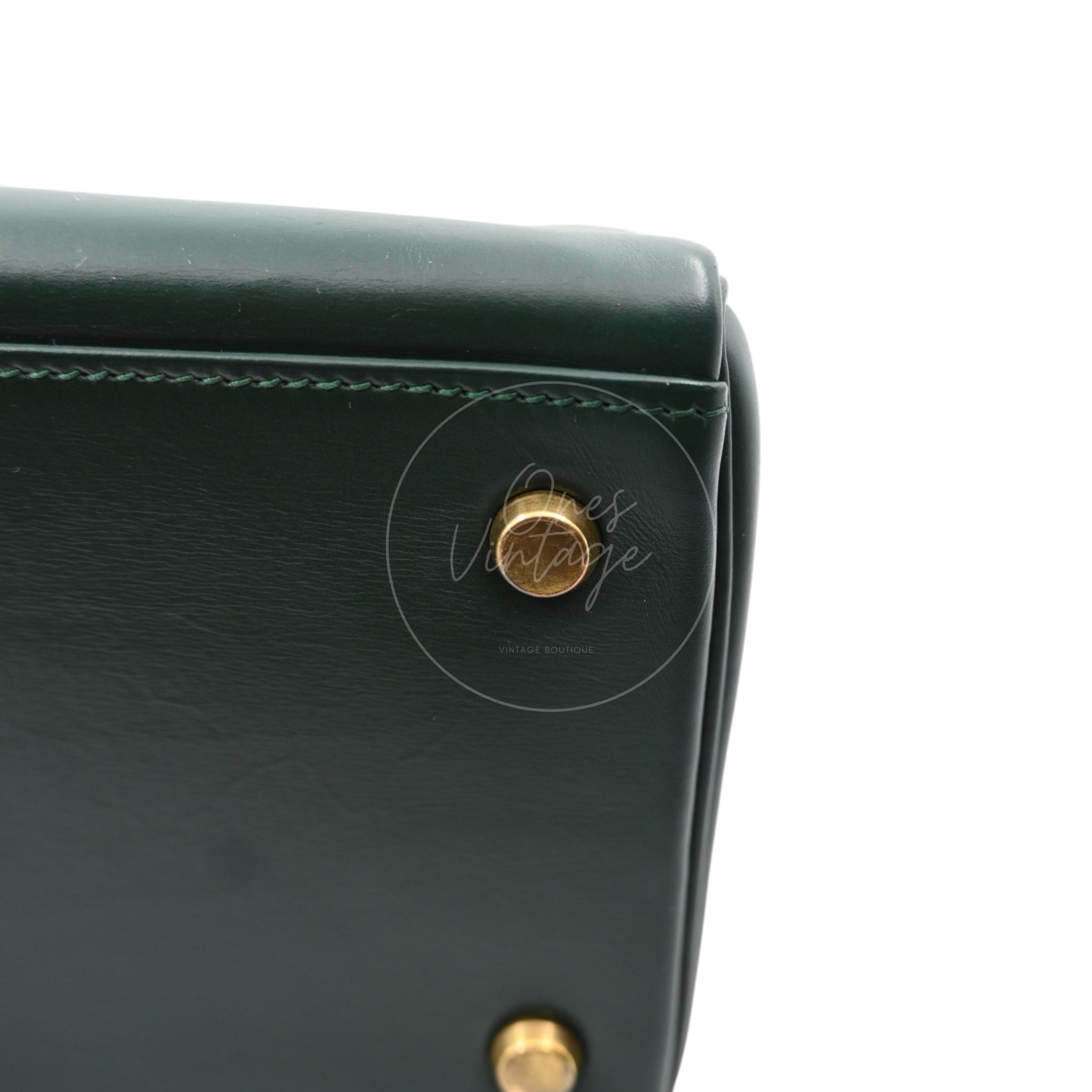 [Pre-owned] Hermes Kelly 32 Dark Green Box with Key, Lock and Clochette
