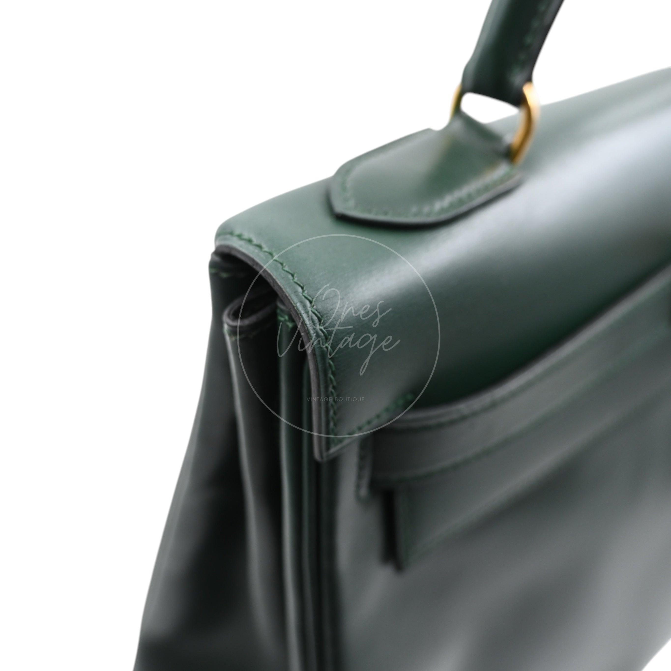[Pre-owned] Hermes Kelly 32 Dark Green Box with Key, Lock and Clochette