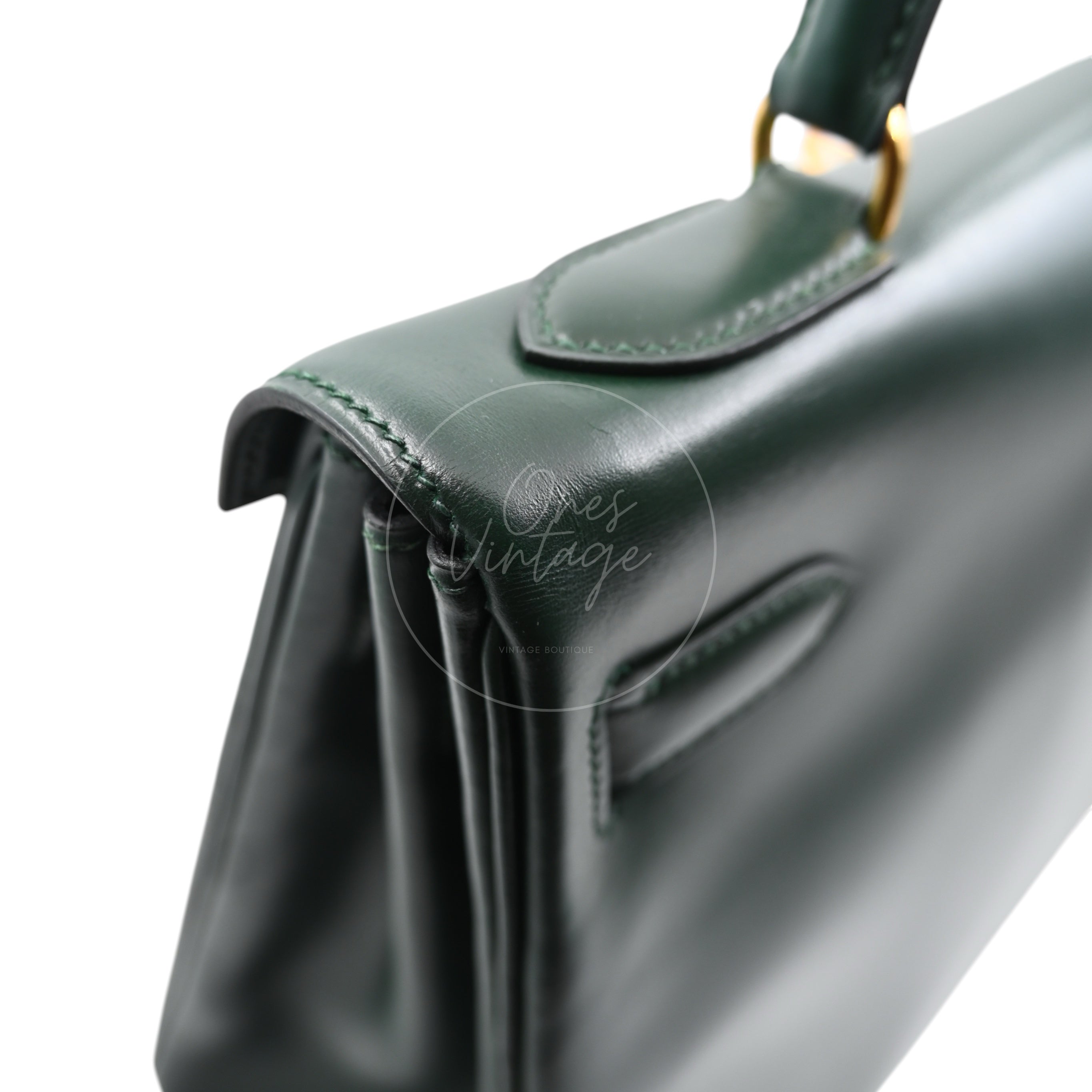 [Pre-owned] Hermes Kelly 32 Dark Green Box with Key, Lock and Clochette