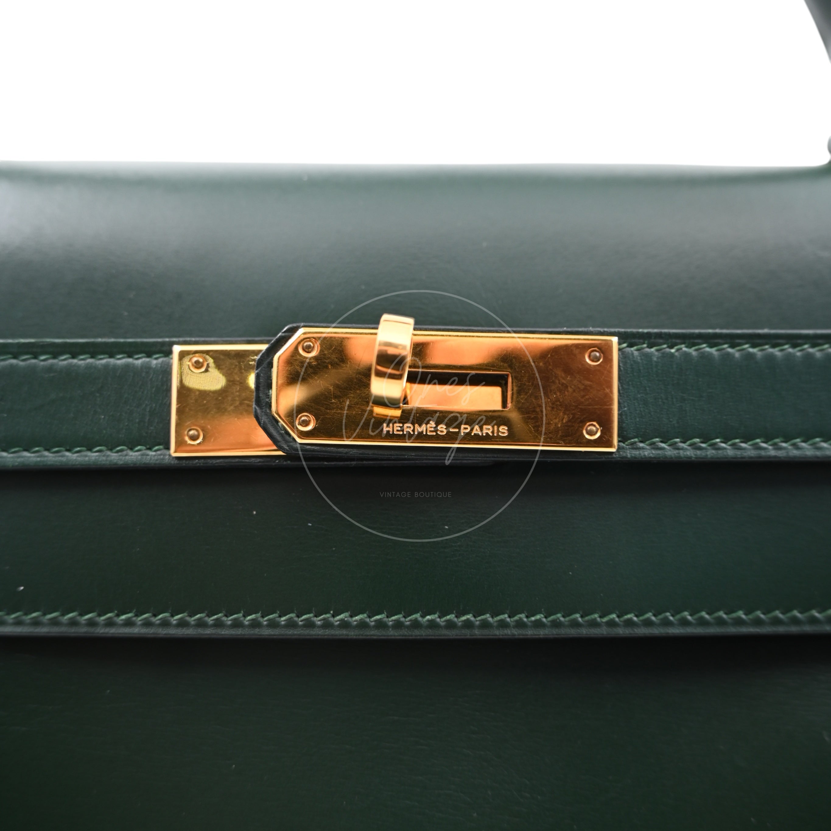 [Pre-owned] Hermes Kelly 32 Dark Green Box with Key, Lock and Clochette