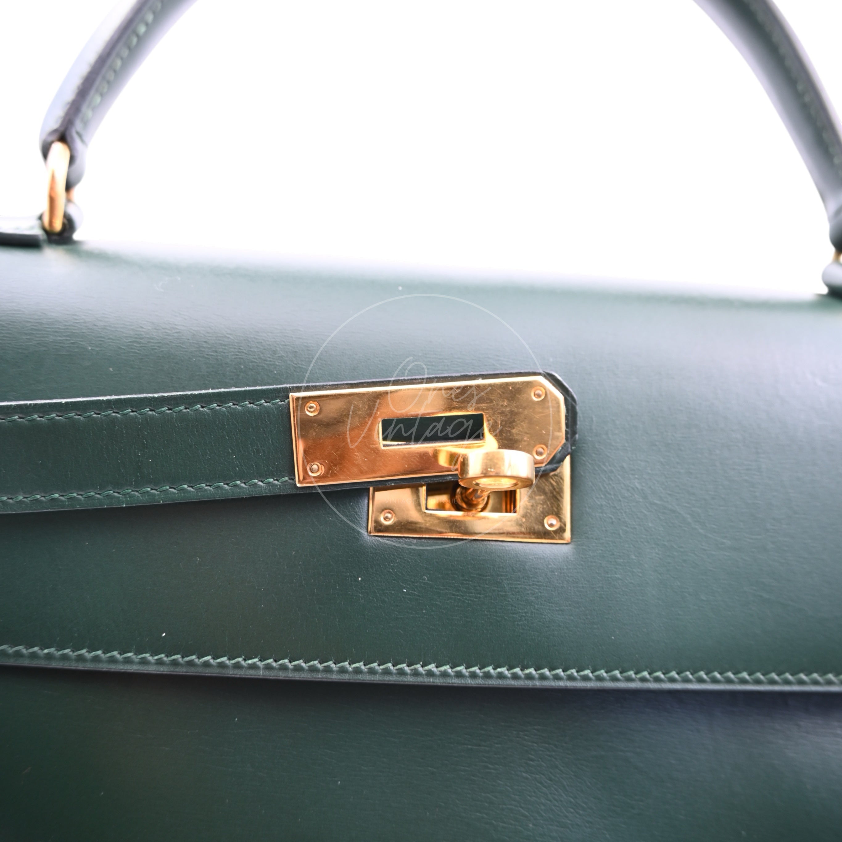 [Pre-owned] Hermes Kelly 32 Dark Green Box with Key, Lock and Clochette