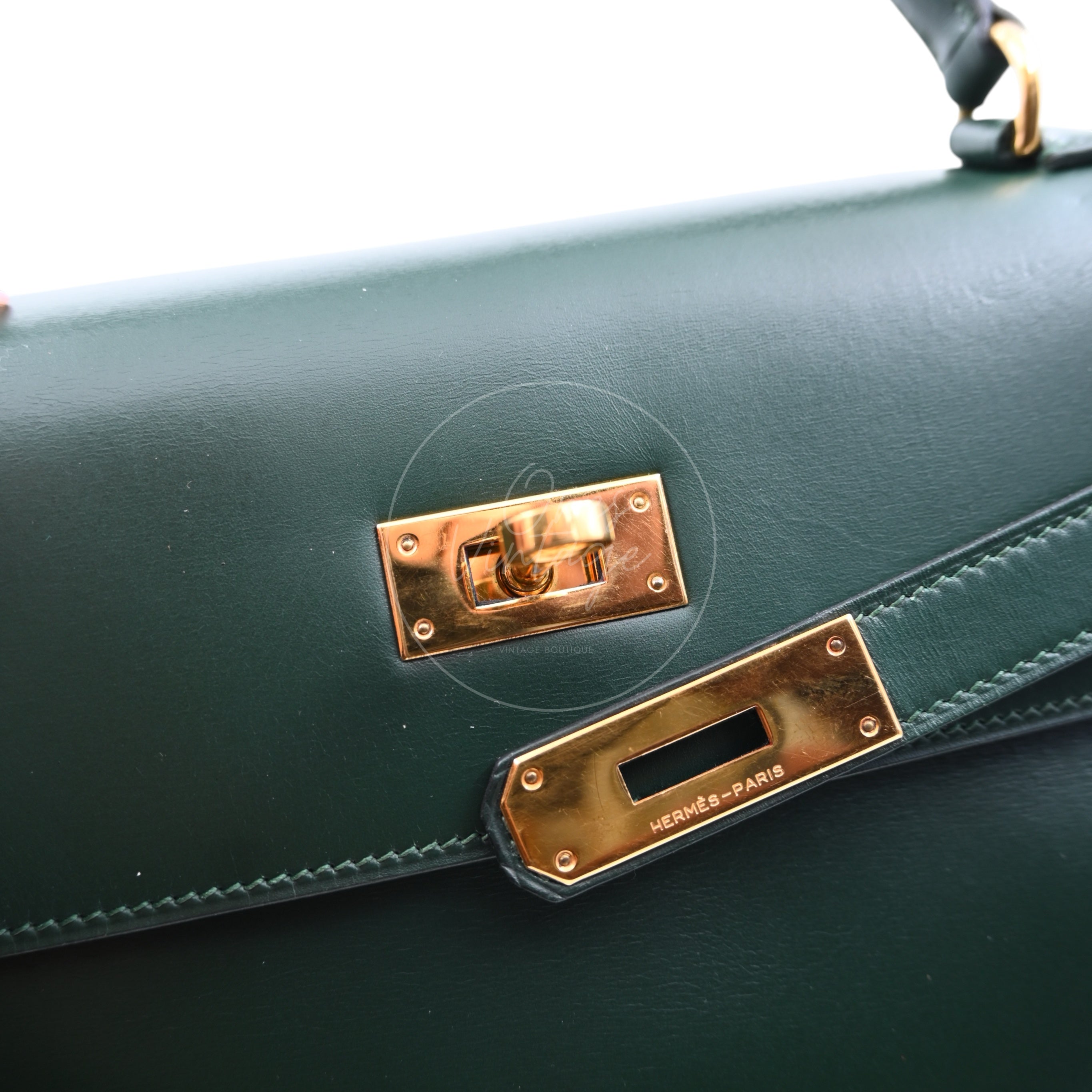 [Pre-owned] Hermes Kelly 32 Dark Green Box with Key, Lock and Clochette