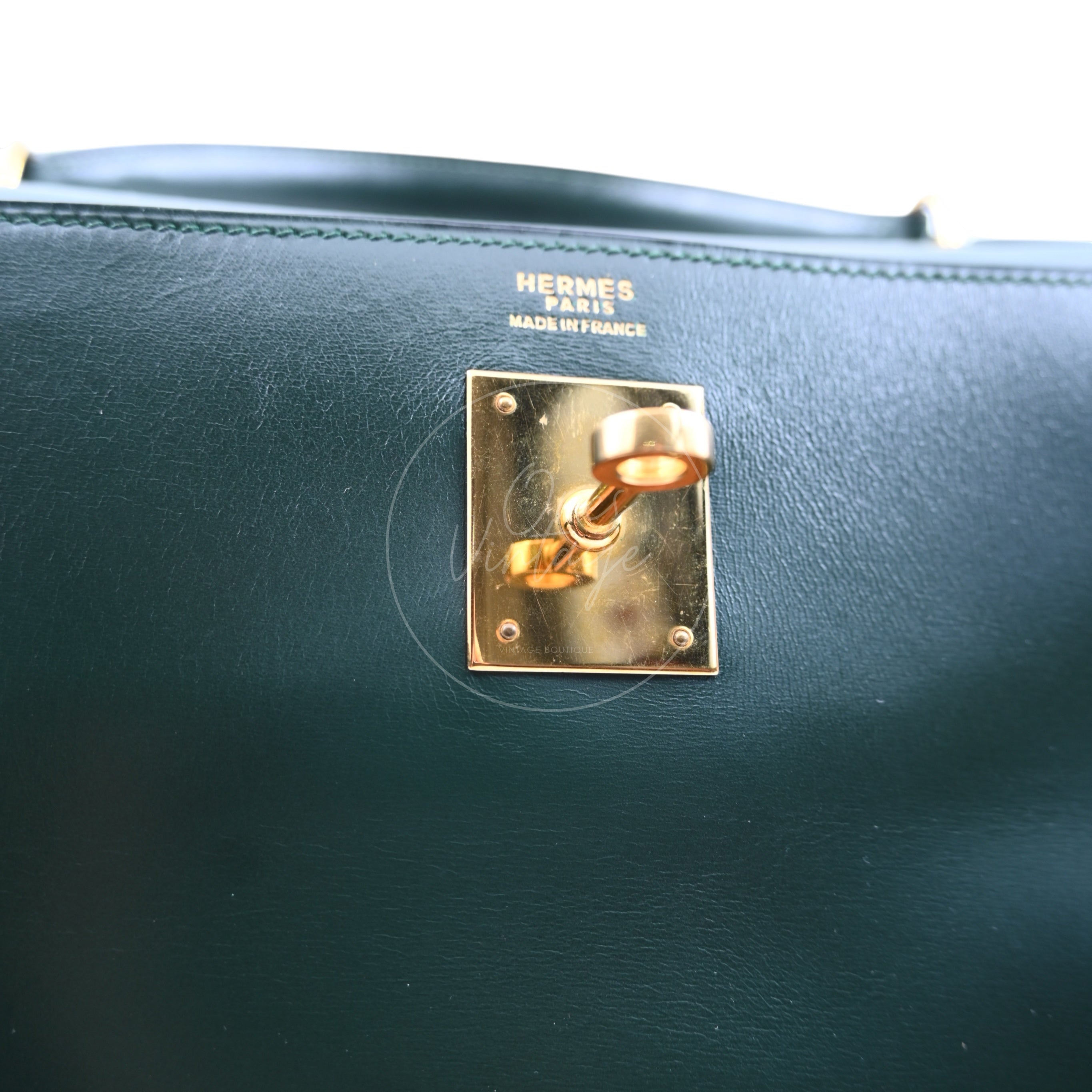 [Pre-owned] Hermes Kelly 32 Dark Green Box with Key, Lock and Clochette