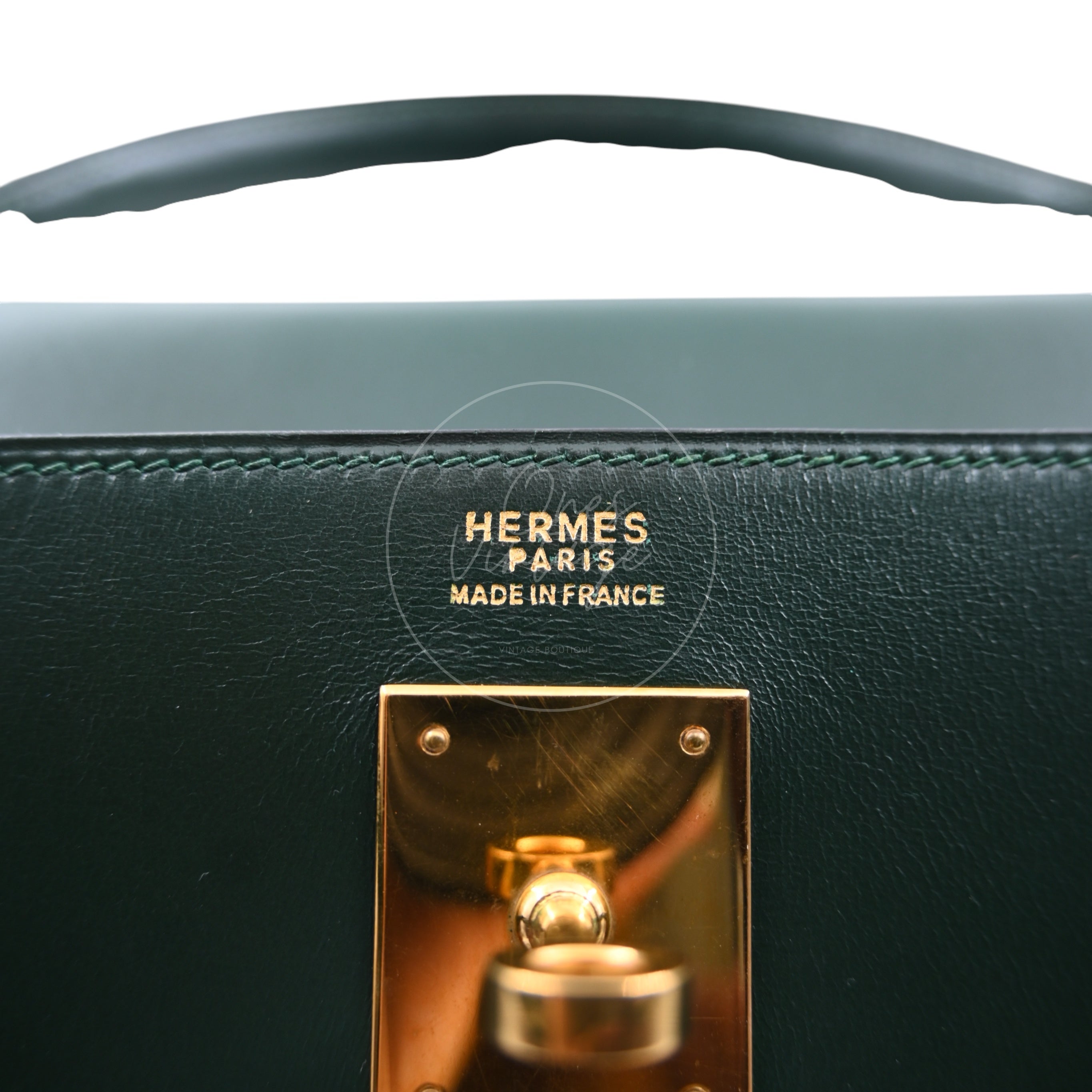 [Pre-owned] Hermes Kelly 32 Dark Green Box with Key, Lock and Clochette