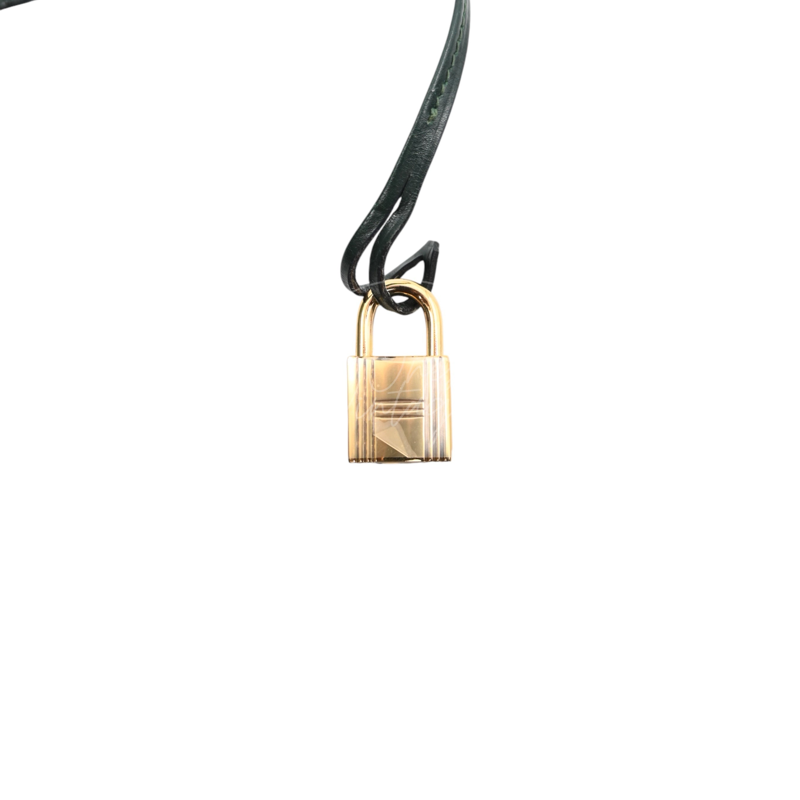 [Pre-owned] Hermes Kelly 32 Dark Green Box with Key, Lock and Clochette