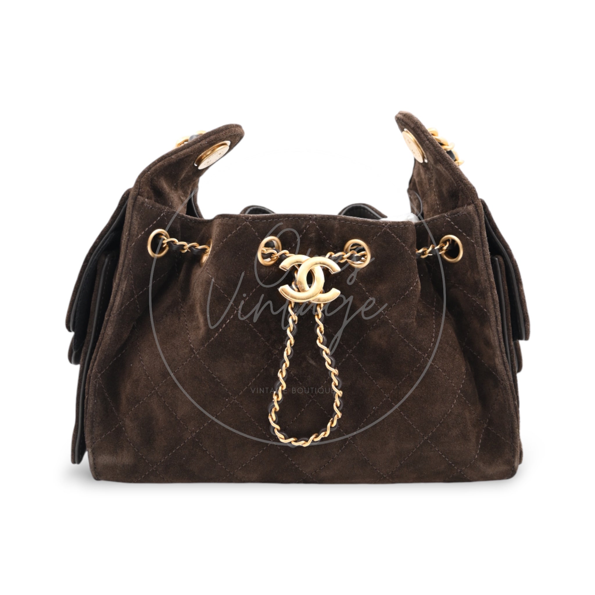 [Unused] Chanel Mini 25 Bag Suede Calfskin & Gold-tone Metal Dark Brown Handbag