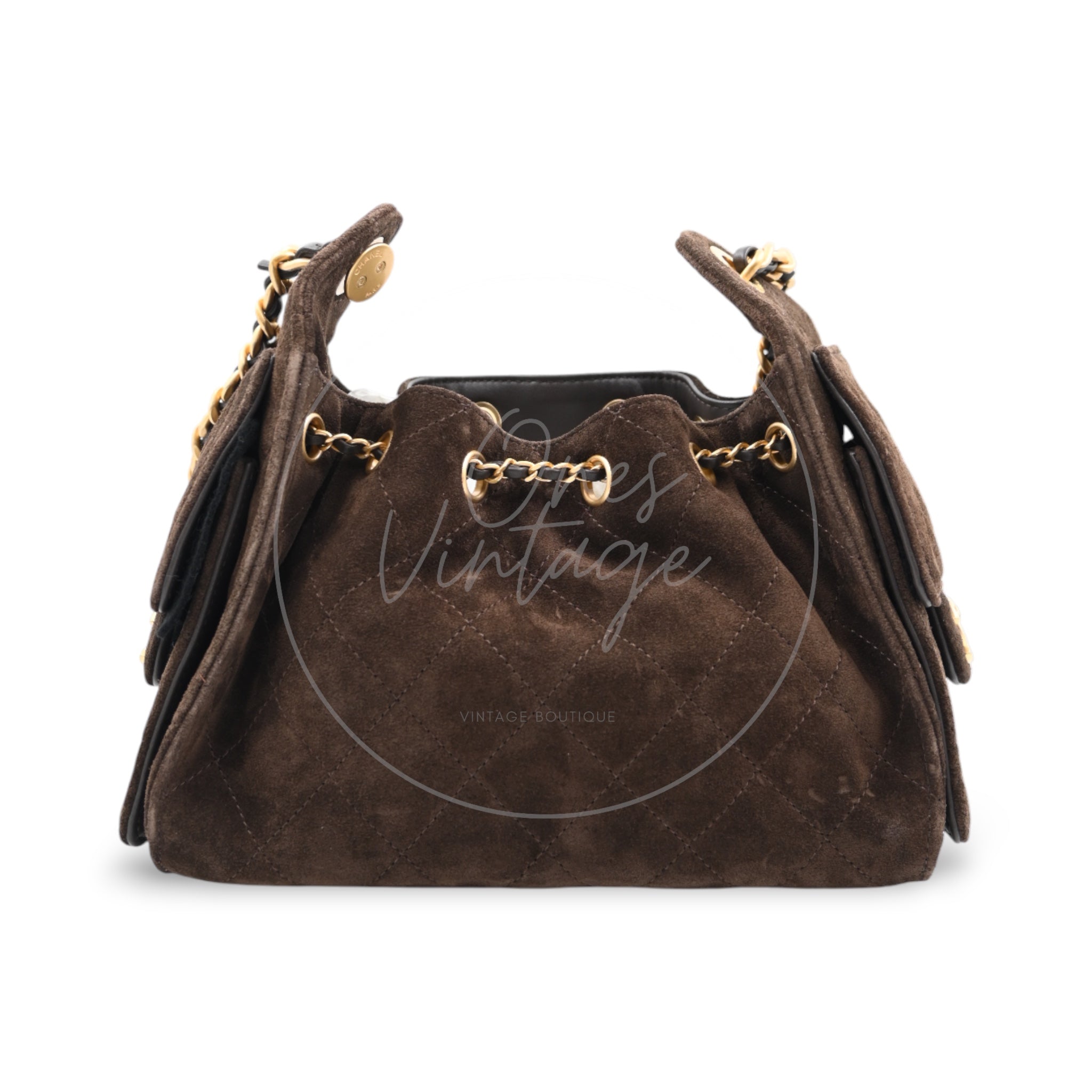 [Unused] Chanel Mini 25 Bag Suede Calfskin & Gold-tone Metal Dark Brown Handbag