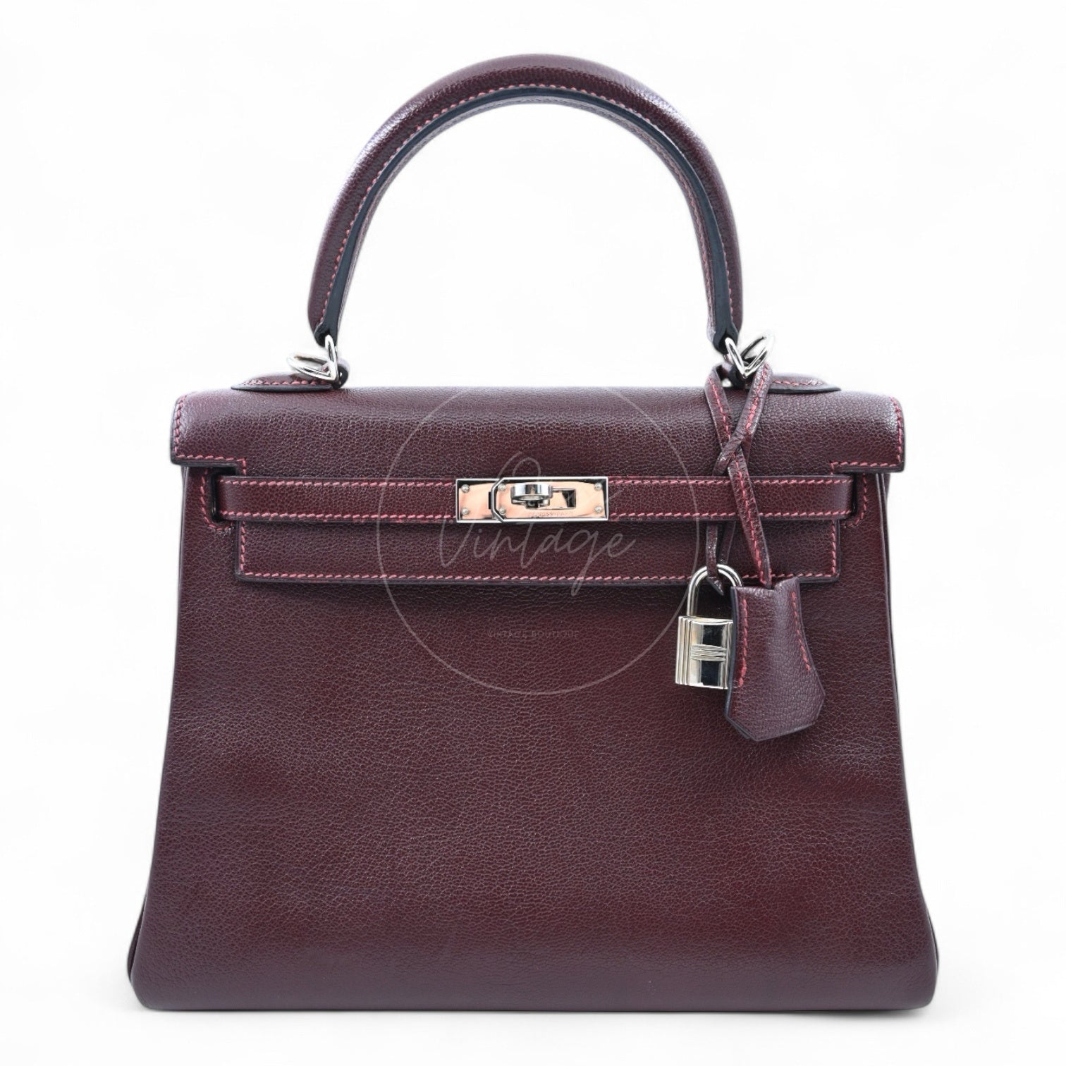 [Pre-owned] Hermes Kelly 28 PHW Burgundy Stamp Square I