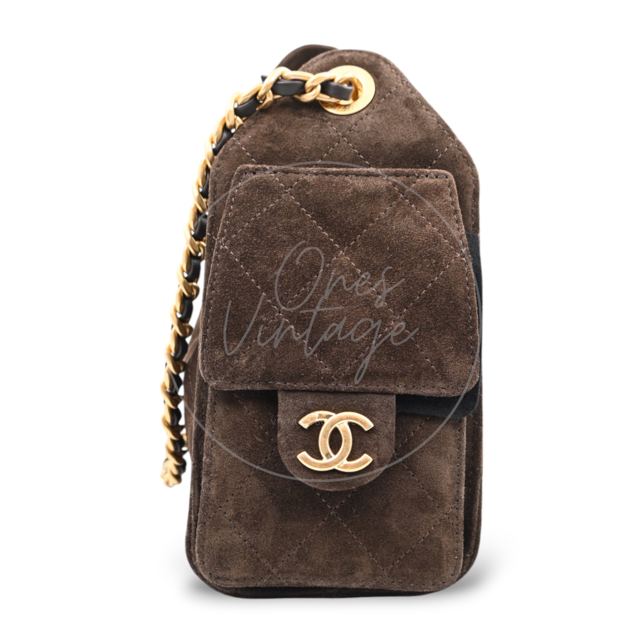 [Unused] Chanel Mini 25 Bag Suede Calfskin & Gold-tone Metal Dark Brown Handbag