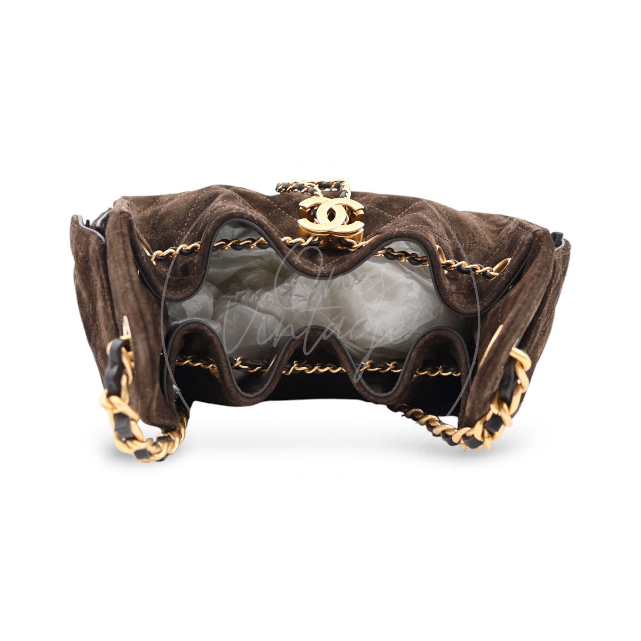 [Unused] Chanel Mini 25 Bag Suede Calfskin & Gold-tone Metal Dark Brown Handbag