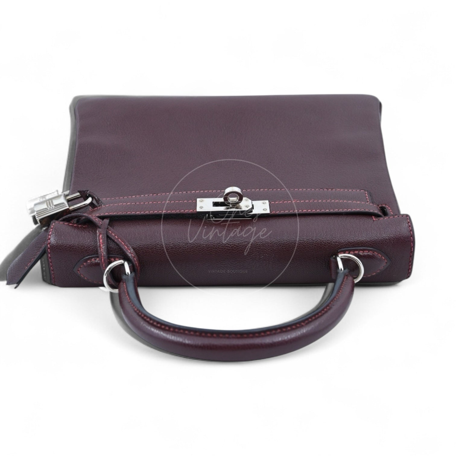 [Pre-owned] Hermes Kelly 28 PHW Burgundy Stamp Square I
