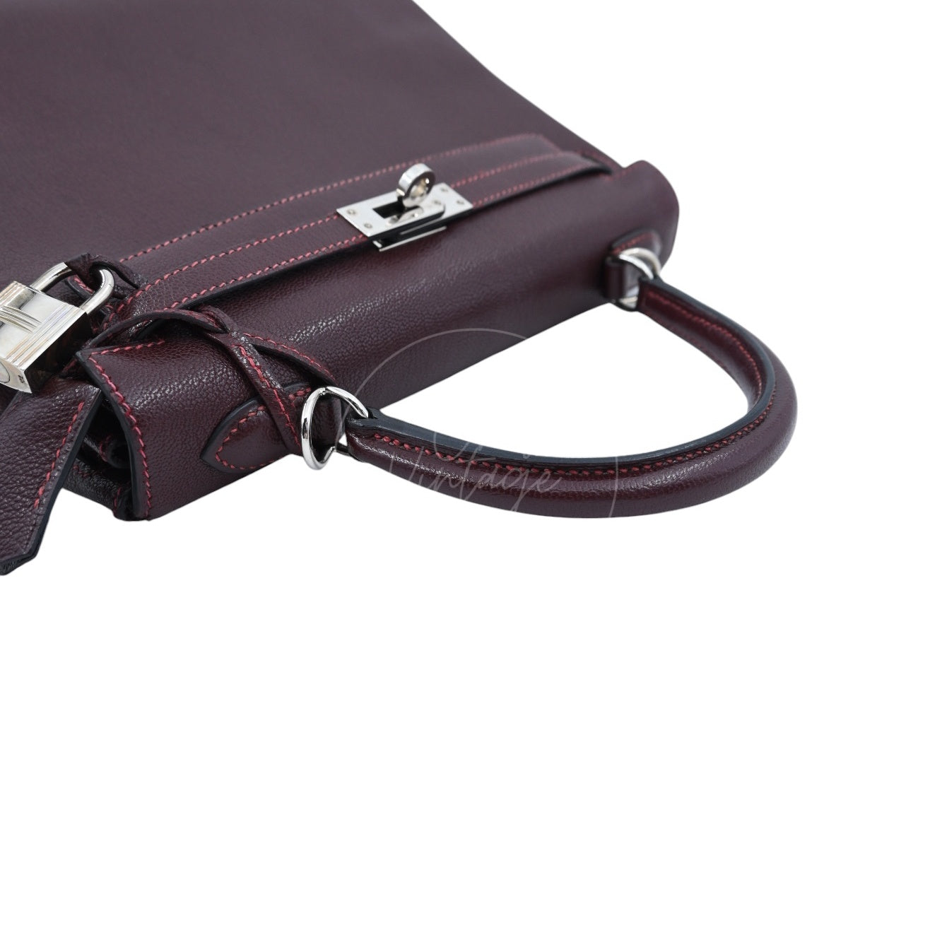 [Pre-owned] Hermes Kelly 28 PHW Burgundy Stamp Square I
