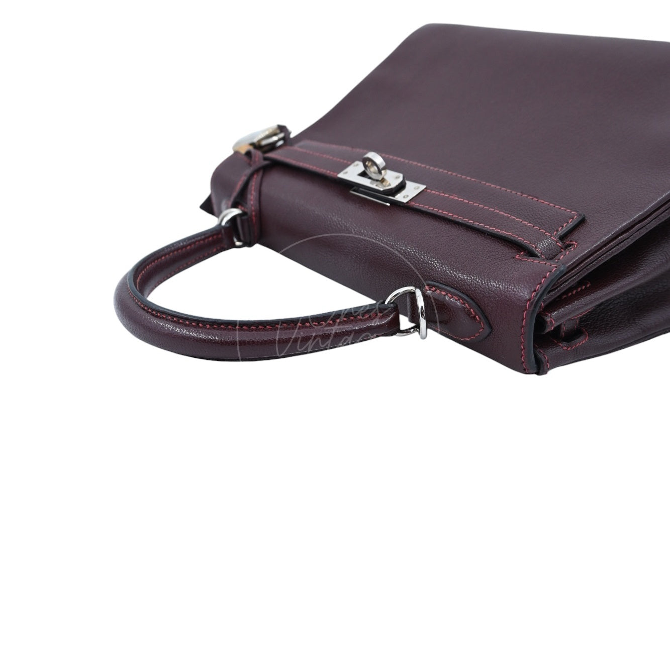 [Pre-owned] Hermes Kelly 28 PHW Burgundy Stamp Square I