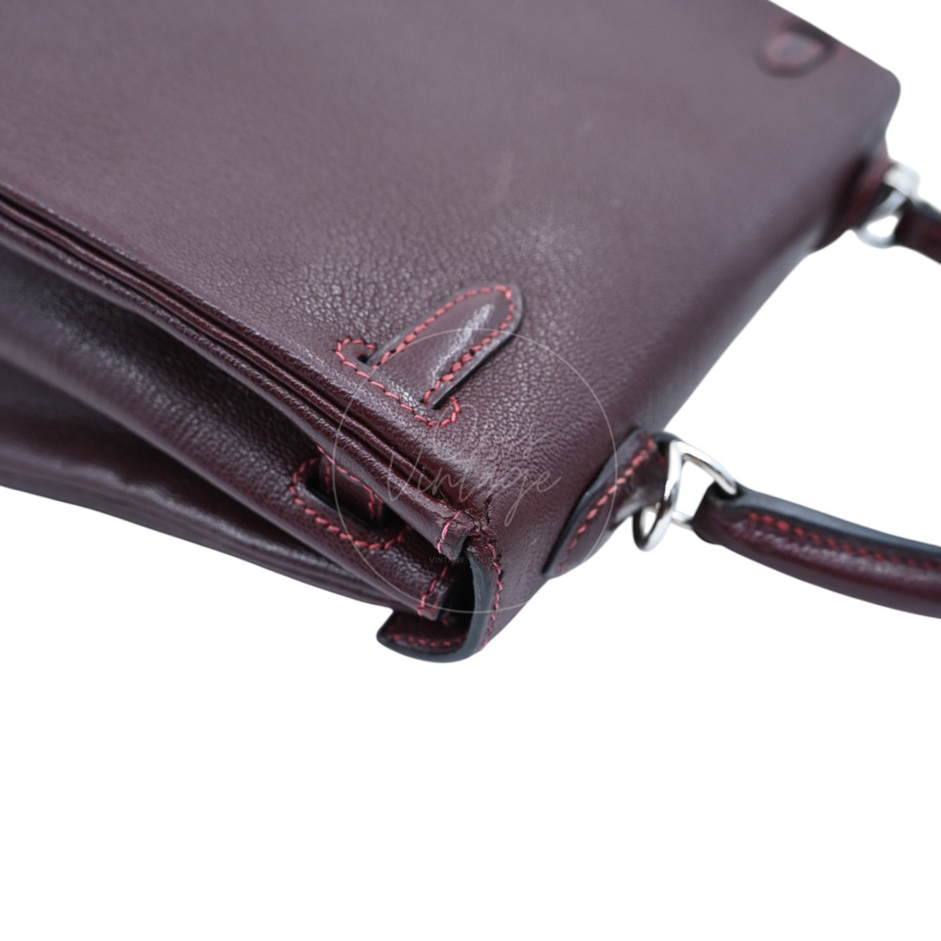 [Pre-owned] Hermes Kelly 28 PHW Burgundy Stamp Square I