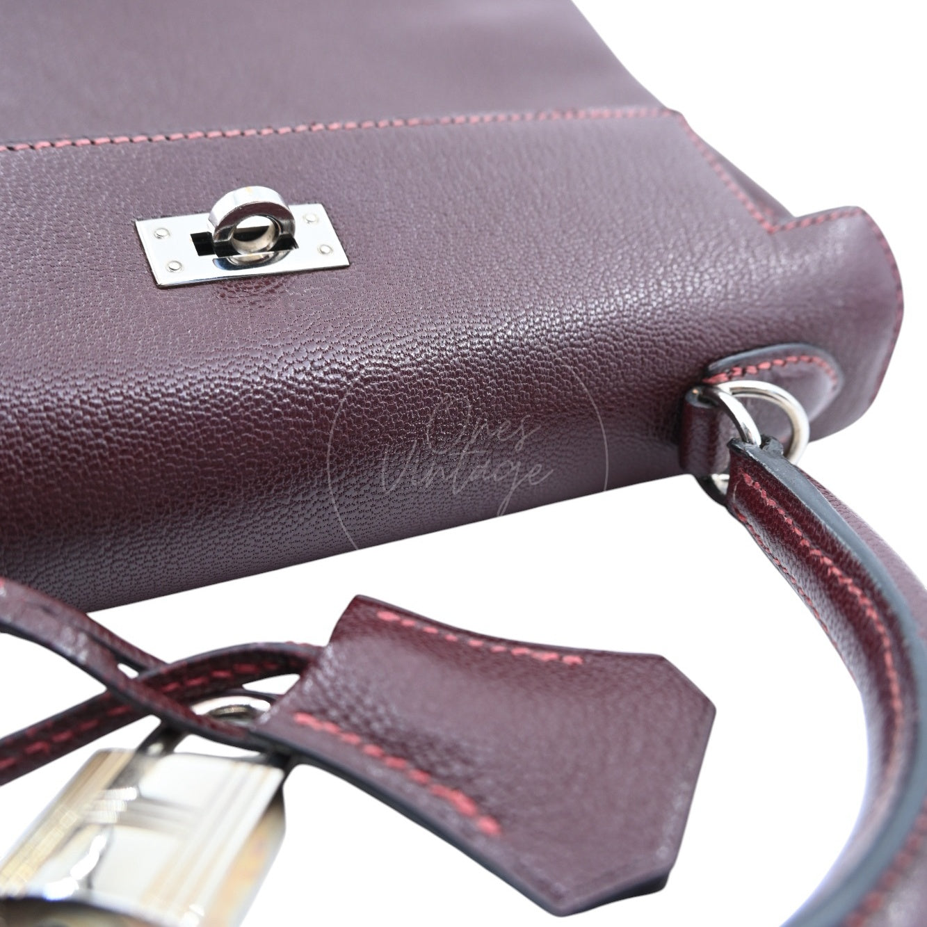 [Pre-owned] Hermes Kelly 28 PHW Burgundy Stamp Square I