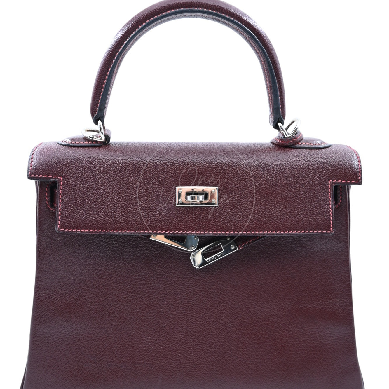 [Pre-owned] Hermes Kelly 28 PHW Burgundy Stamp Square I