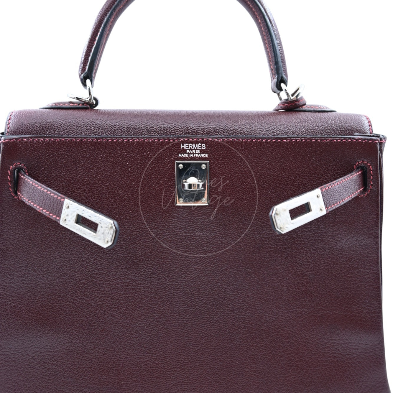 [Pre-owned] Hermes Kelly 28 PHW Burgundy Stamp Square I
